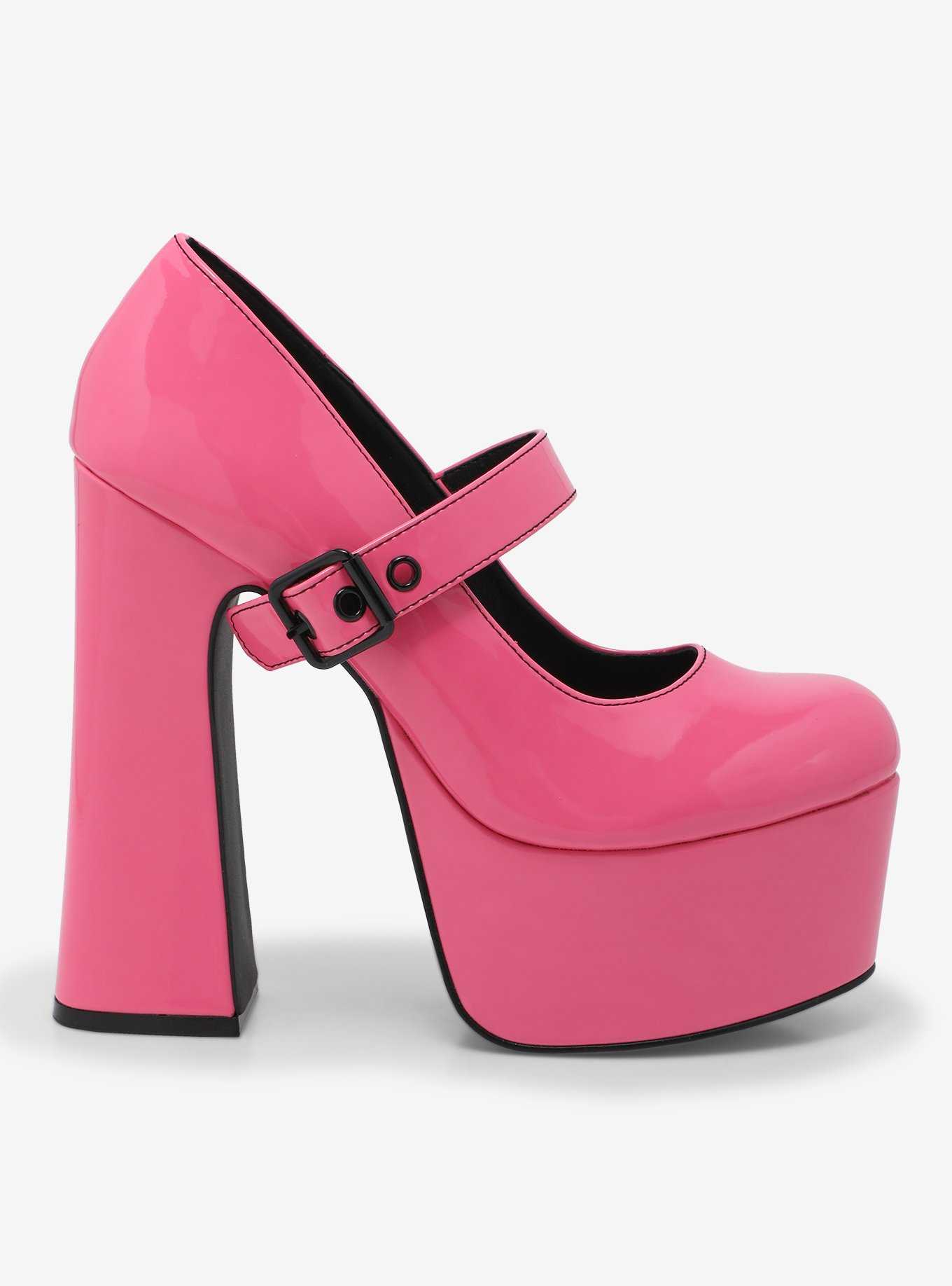 Strange Cvlt Hot Pink Patent Widow Platform Heels, , hi-res
