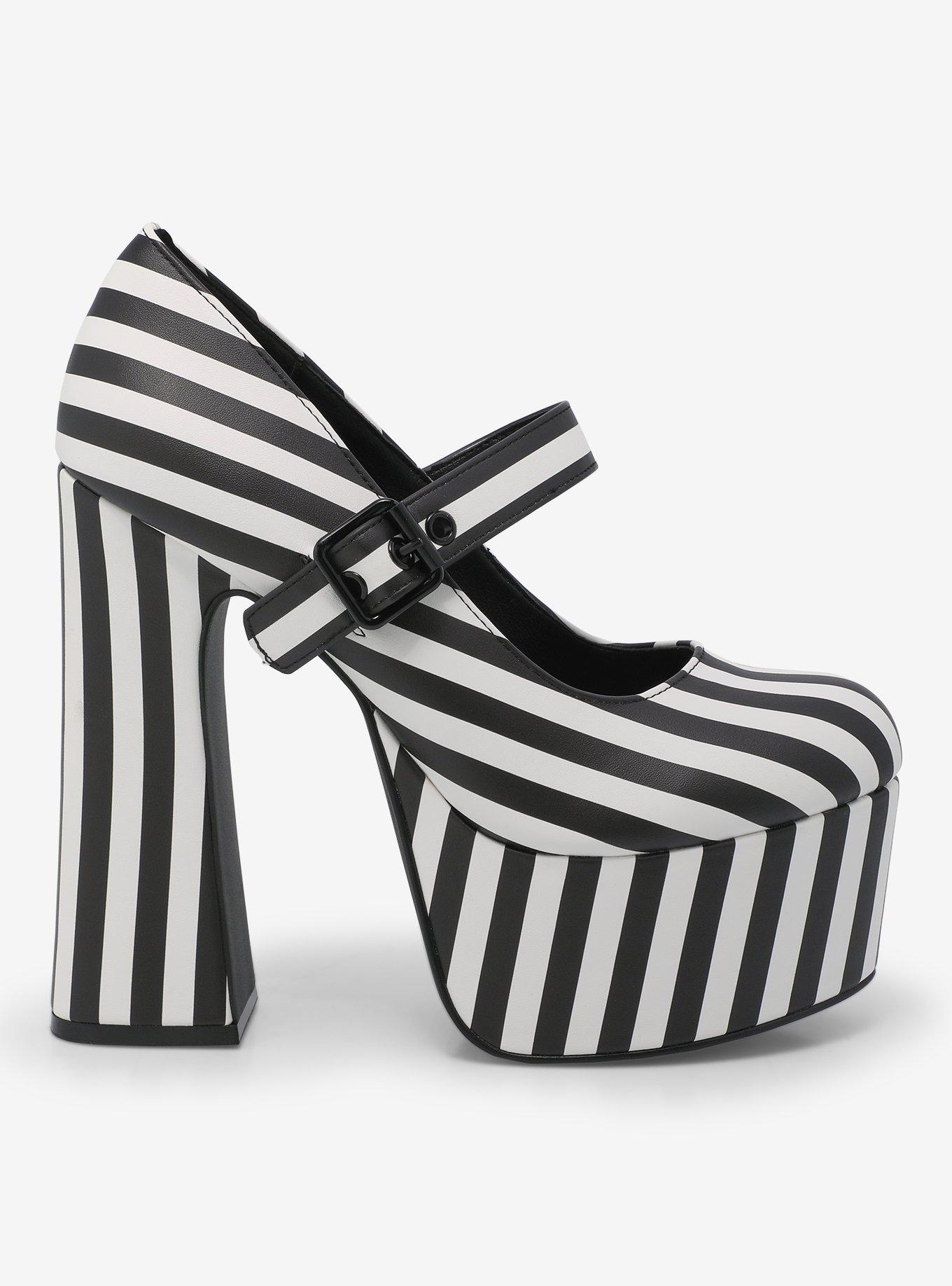 Strange Cvlt Widow Black & White Stripe Platform Heels, MULTI, alternate