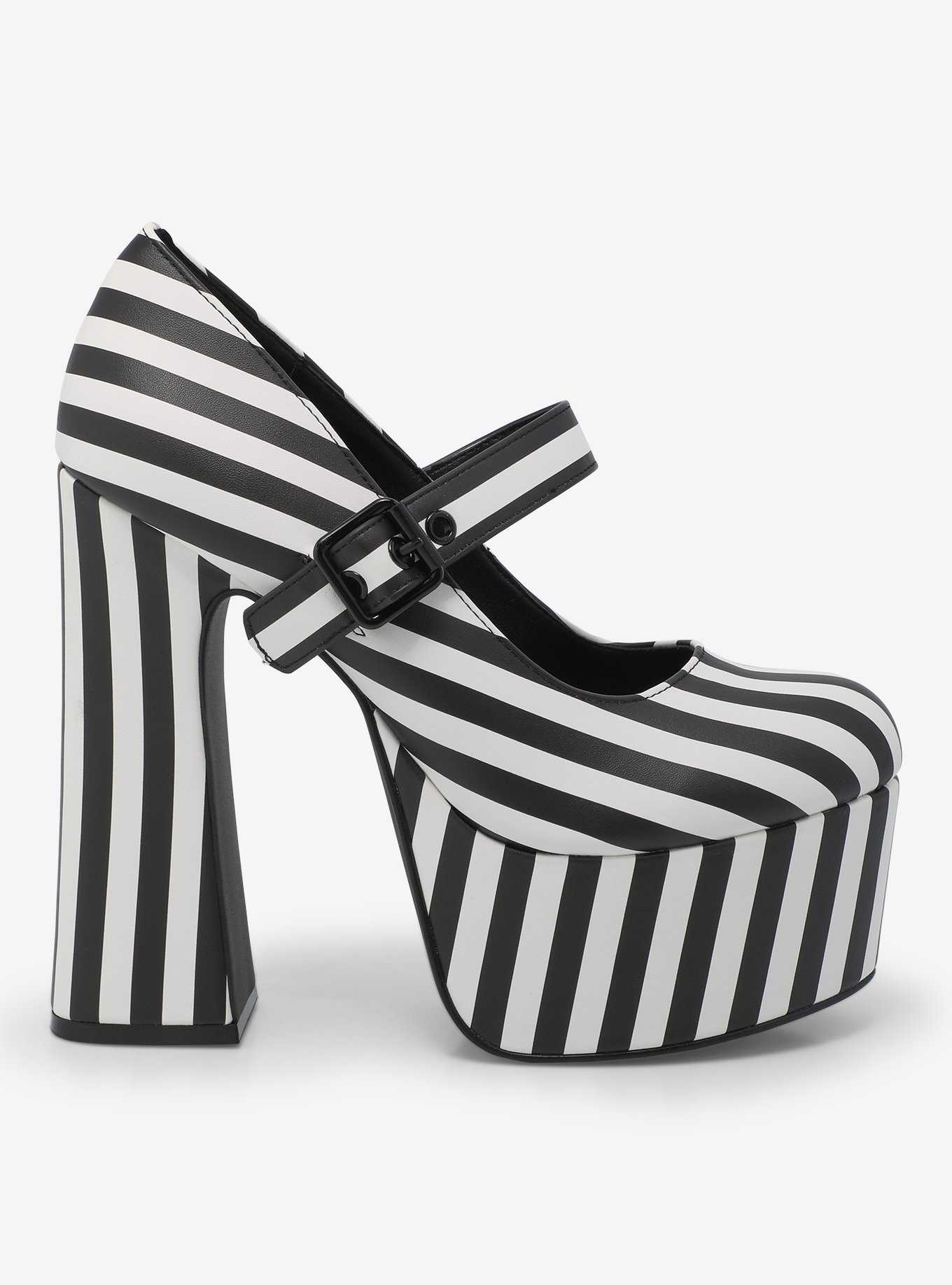 Strange Cvlt Widow Black & White Stripe Platform Heels, , hi-res