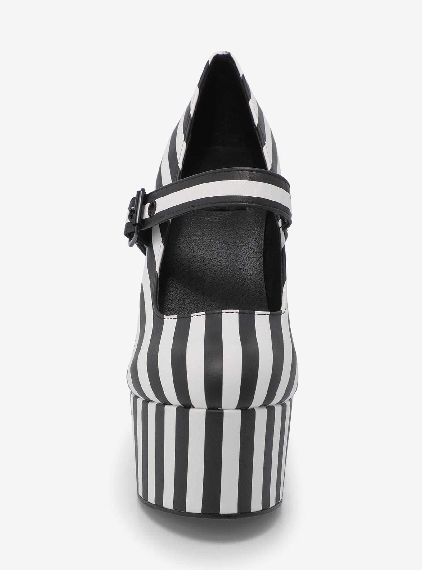 Strange Cvlt Widow Black & White Stripe Platform Heels, MULTI, alternate