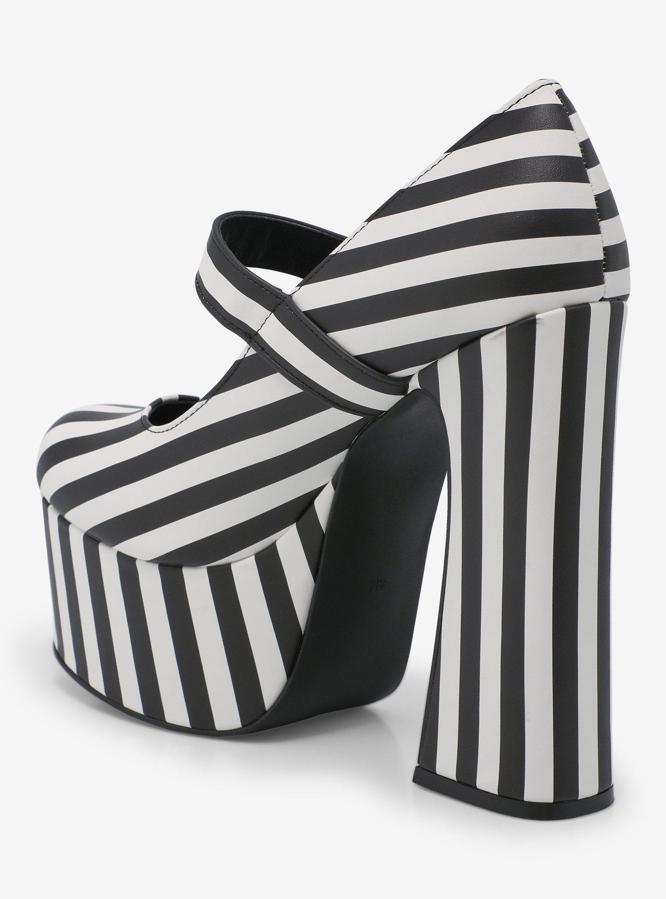 Strange Cvlt Widow Black & White Stripe Platform Heels, MULTI, alternate
