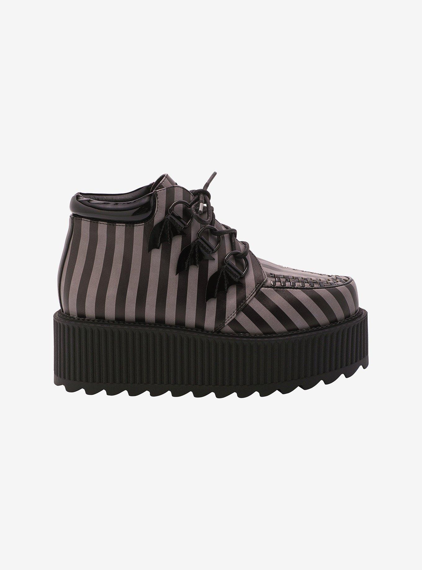 Strange Cvlt Black & Grey Stripe Super Kreep Platform Creepers, , hi-res