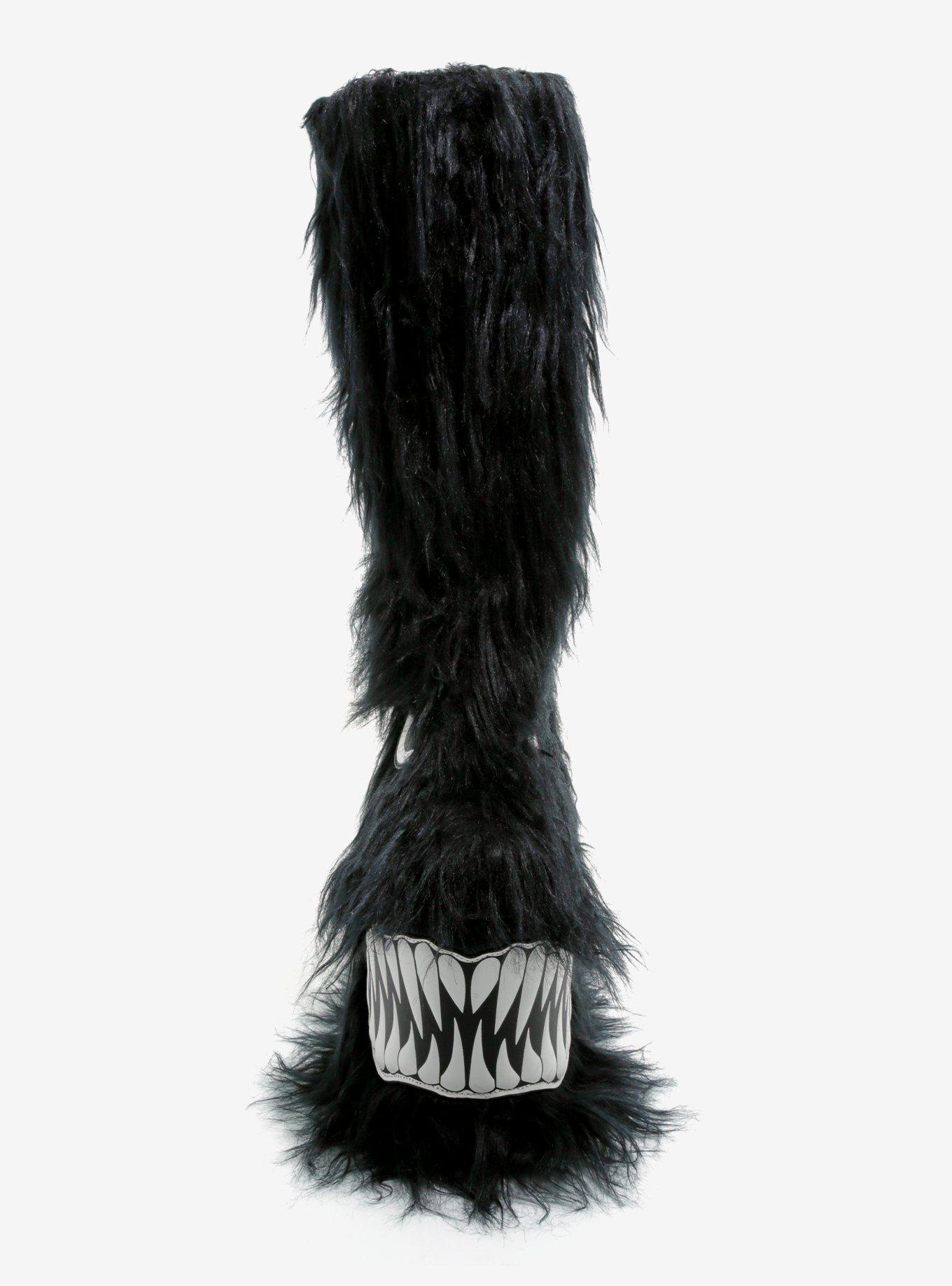 YRU Black Boogie Monster Fuzzy Platform Boots, , hi-res