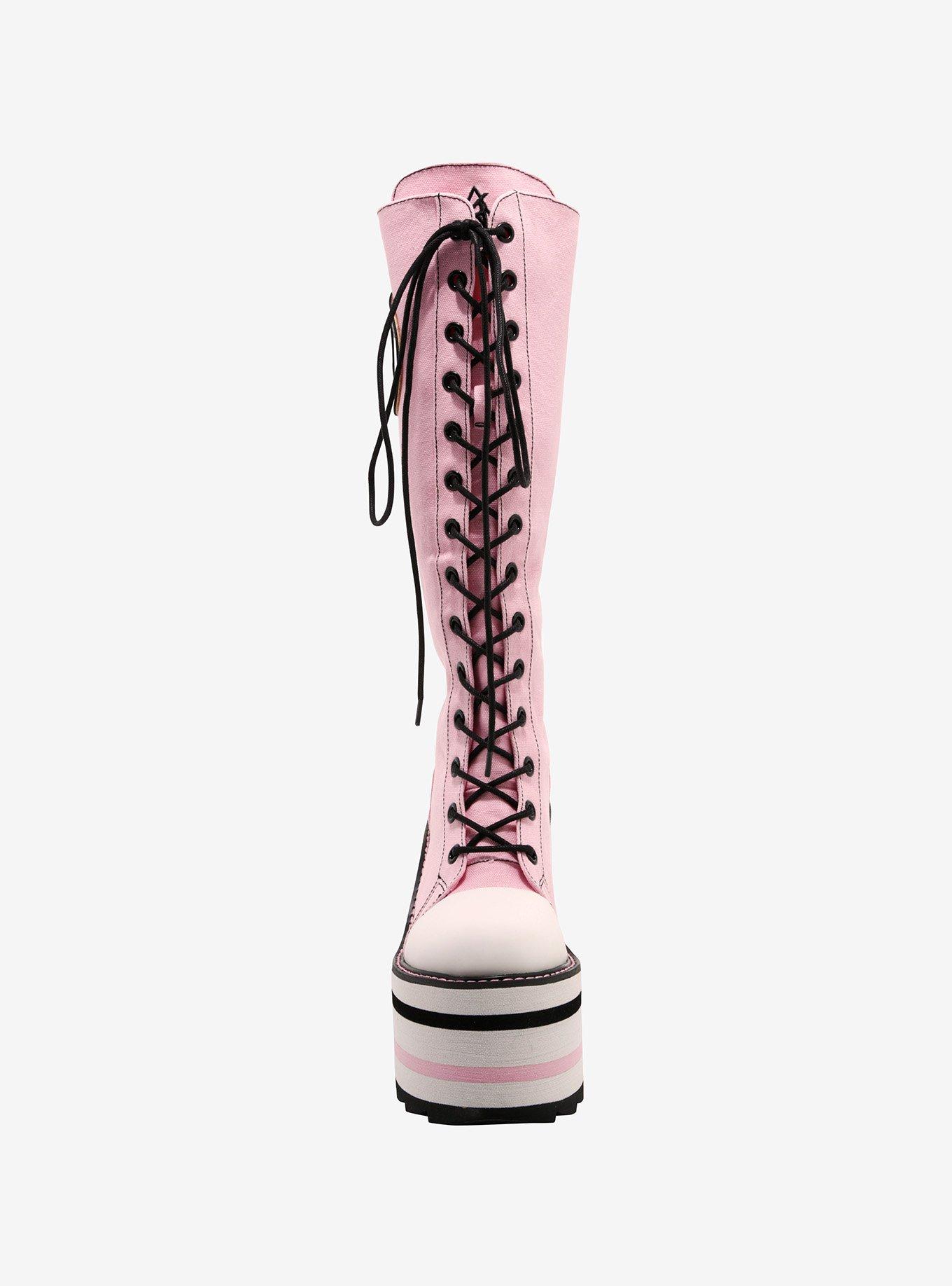 YRU Black & Pink Heart Detention Platform Boots, MULTI, alternate