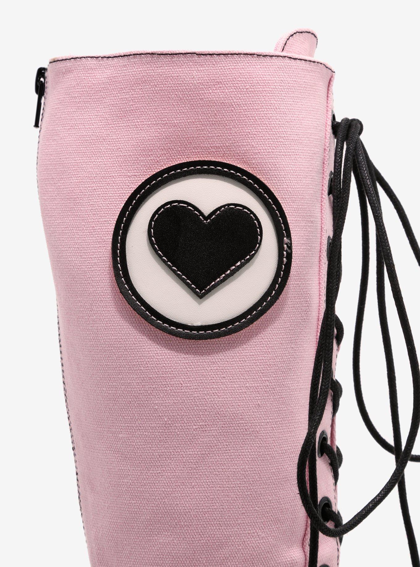 YRU Black & Pink Heart Detention Platform Boots