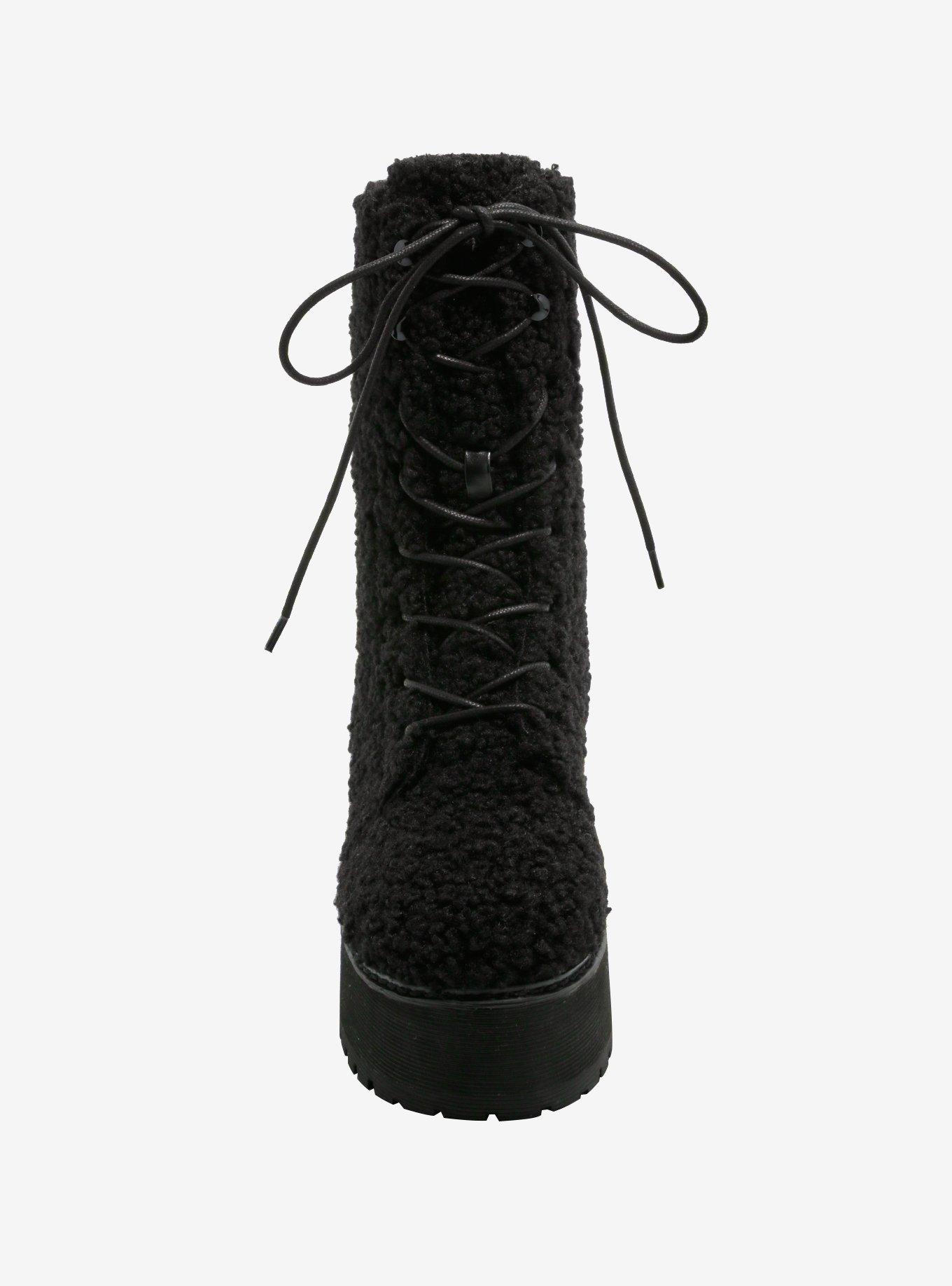 YRU Black Sherpa Platform Boots