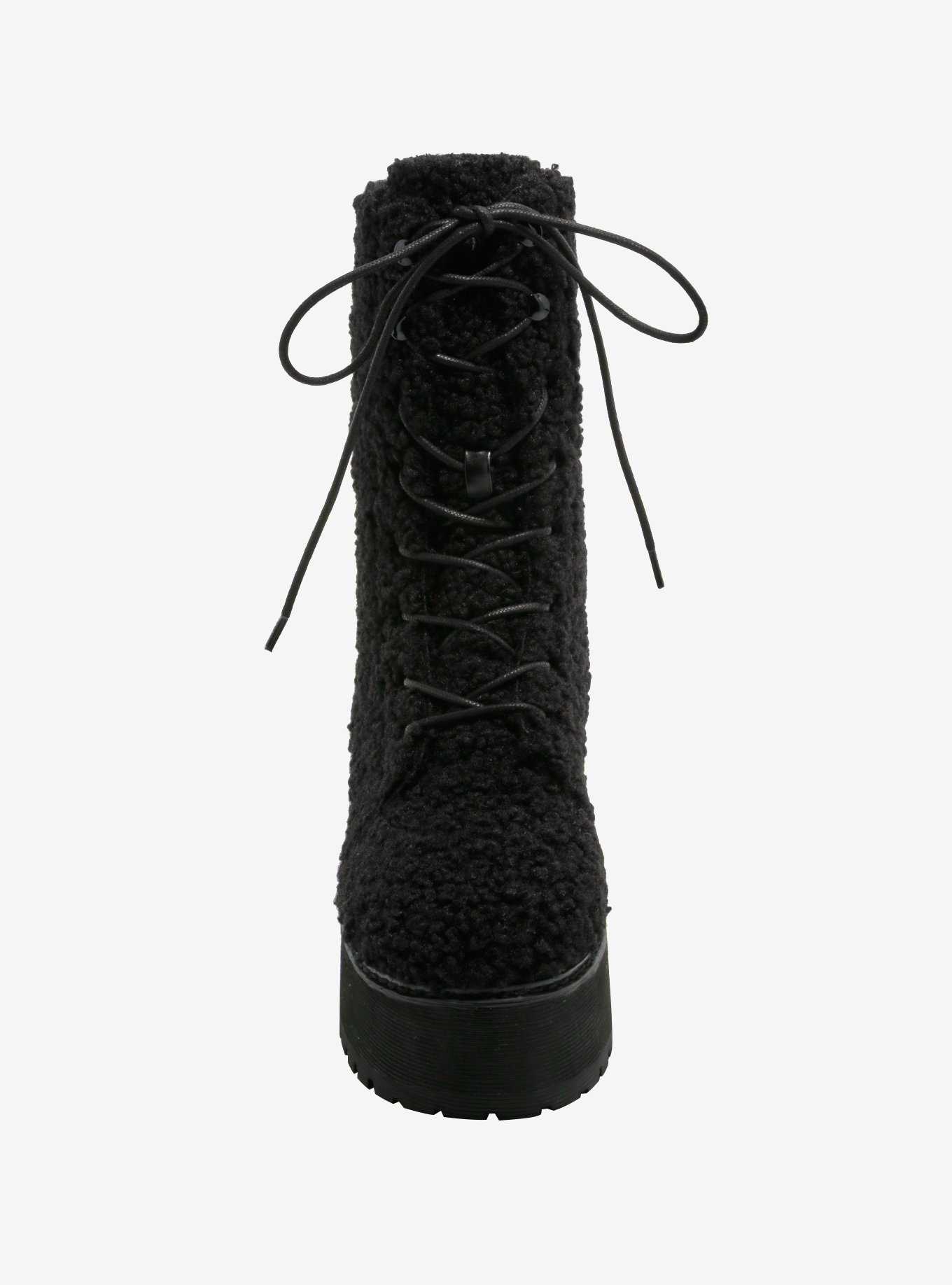 YRU Black Sherpa Platform Boots, , hi-res