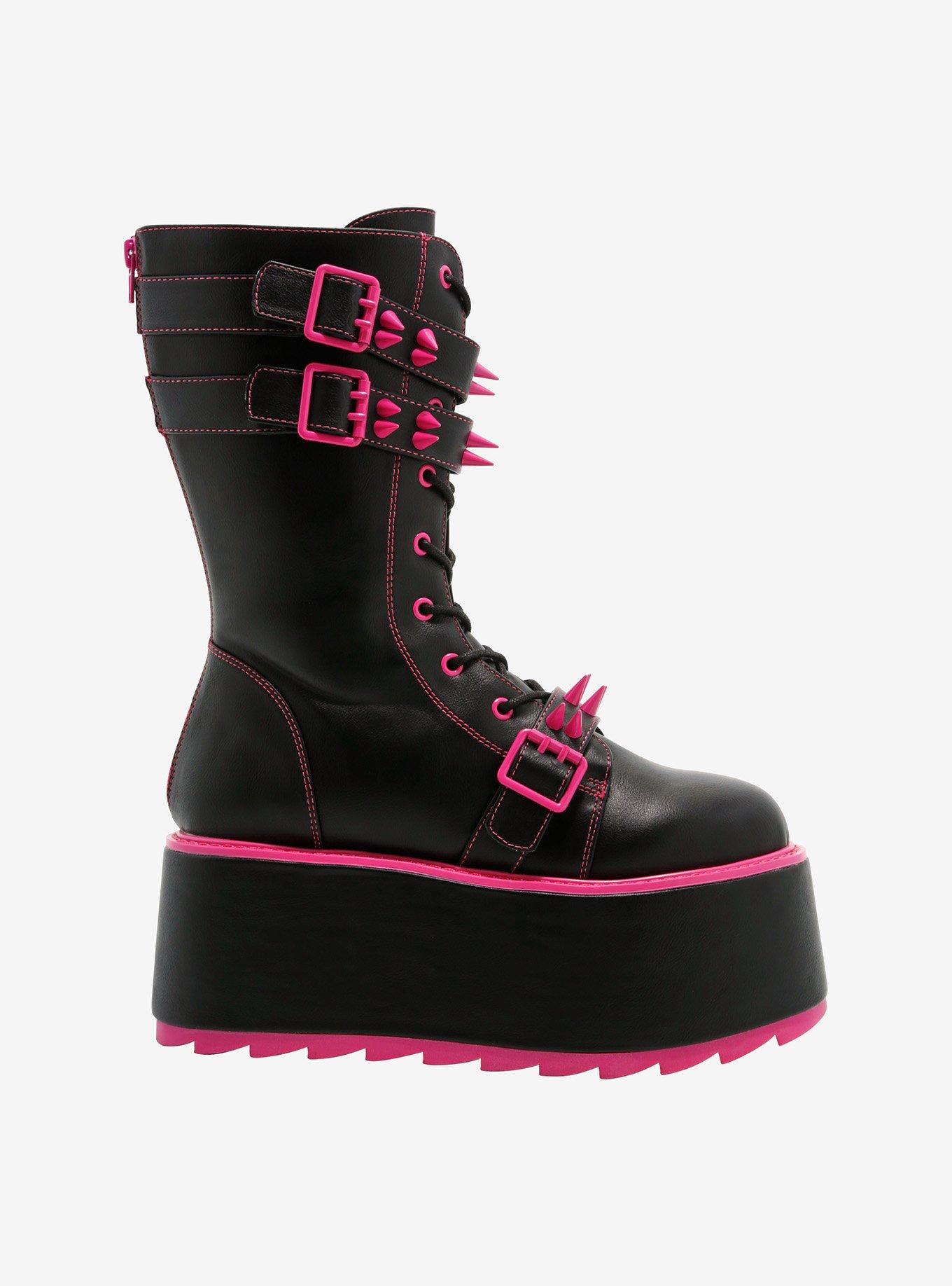 YRU Black & Fuschia Trance Platform Boots, , hi-res