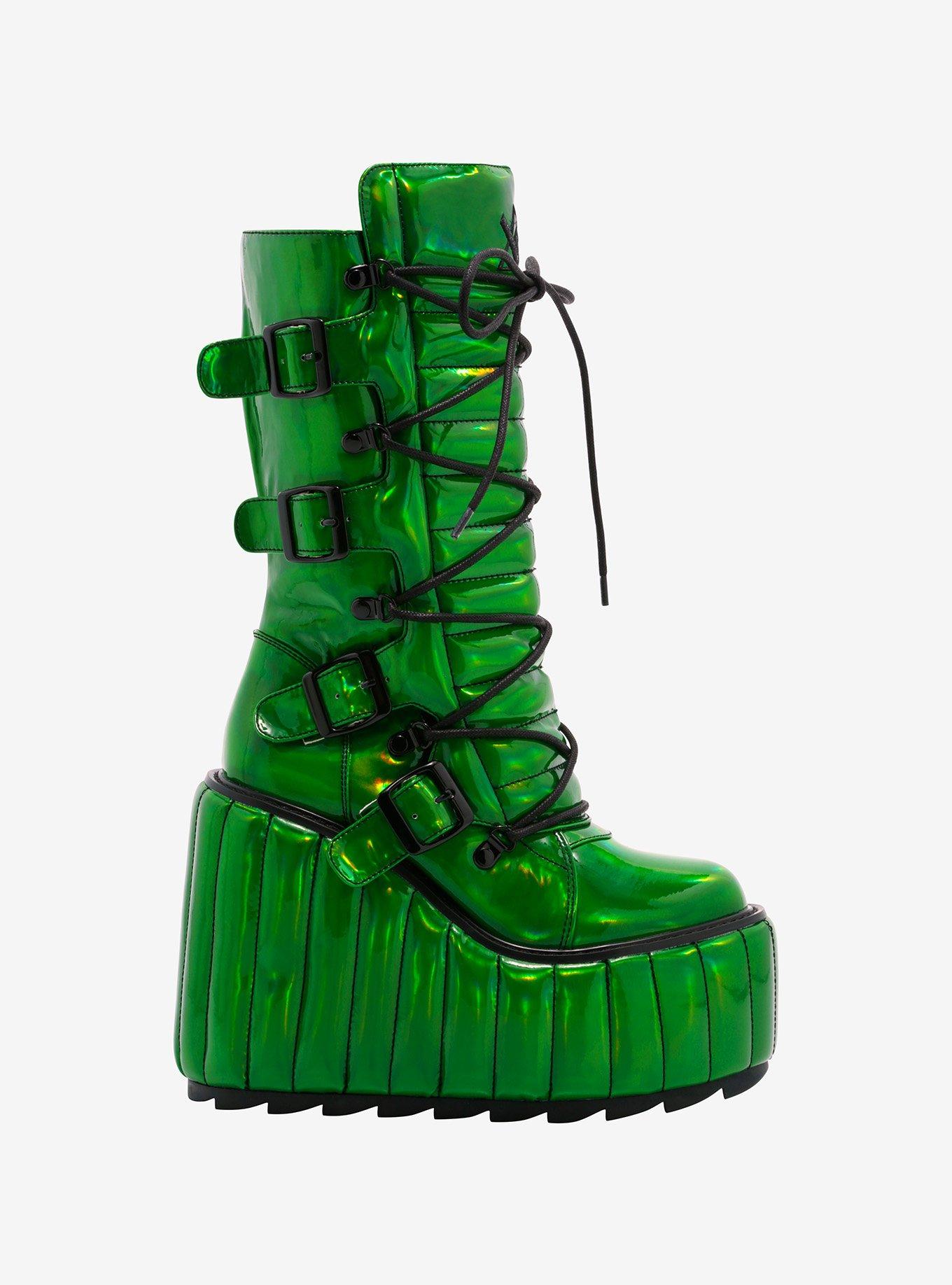 YRU Holographic Green Dune Platform Boots