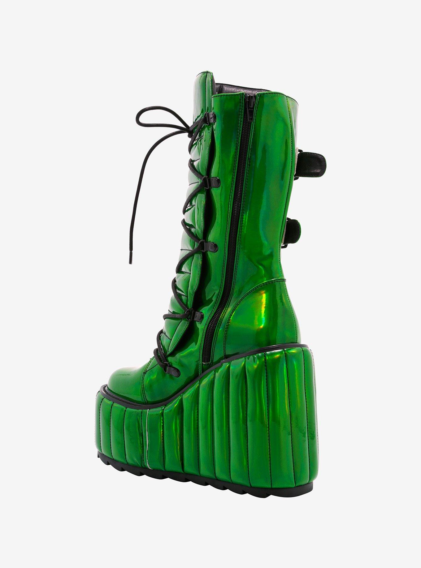 YRU Holographic Green Dune Platform Boots