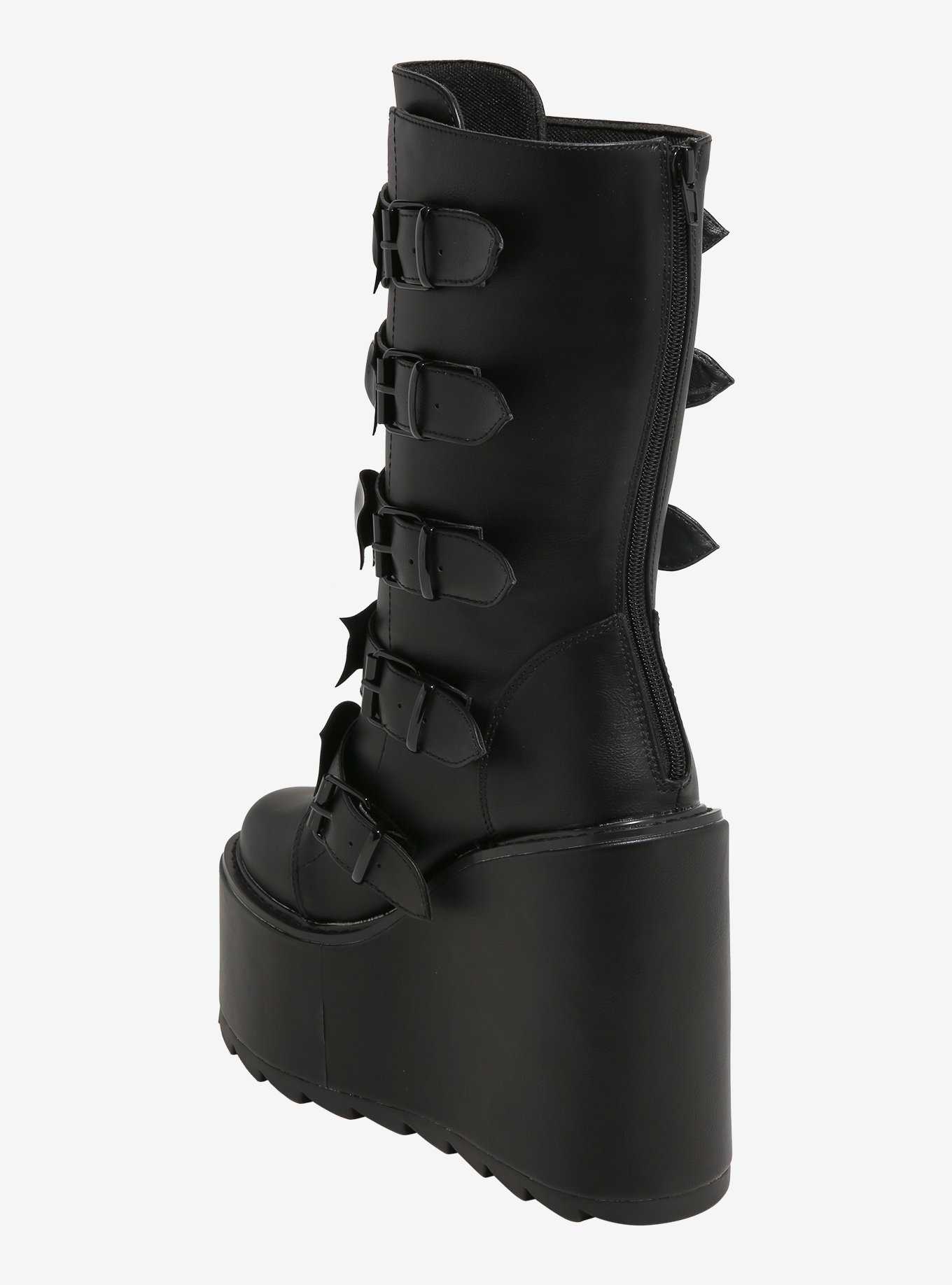 YRU Black Bat Bow Dune Platform Boots, , hi-res