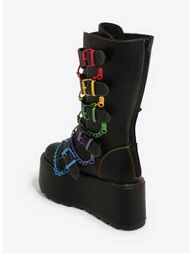 YRU Black Glitch Rainbow Buckle Chain Platform Boots, , hi-res