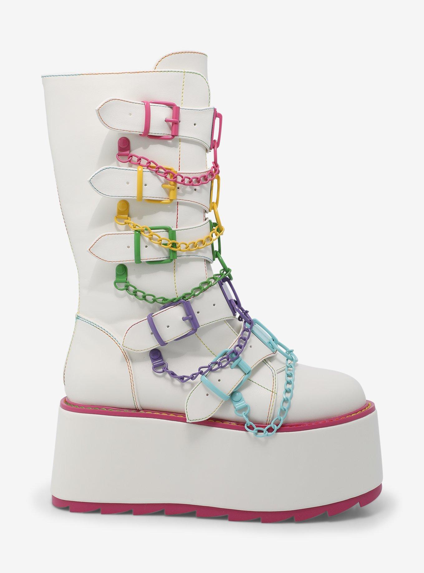 YRU Glitch White & Colorful Chain Platform Boots, , hi-res