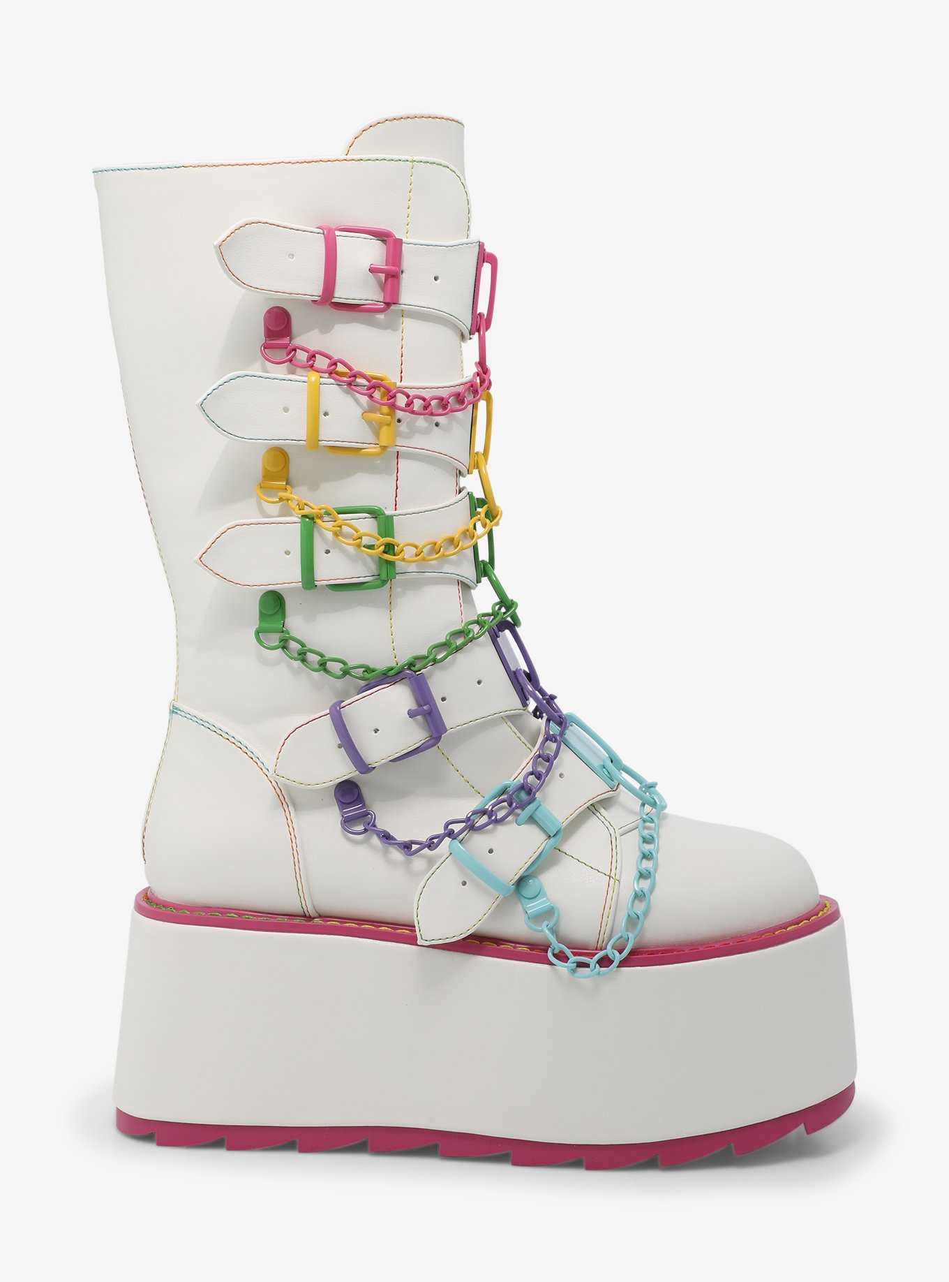 YRU Glitch White & Colorful Chain Platform Boots, , hi-res