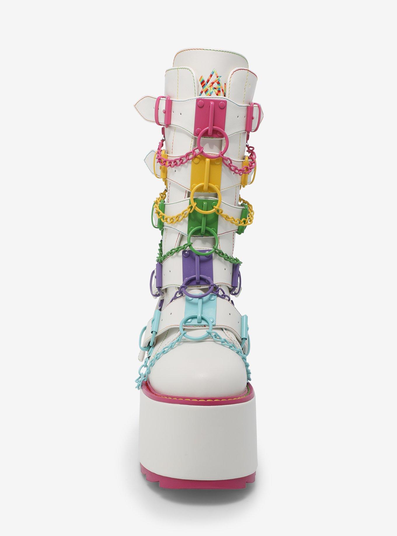 YRU Glitch White & Colorful Chain Platform Boots, MULTI, alternate