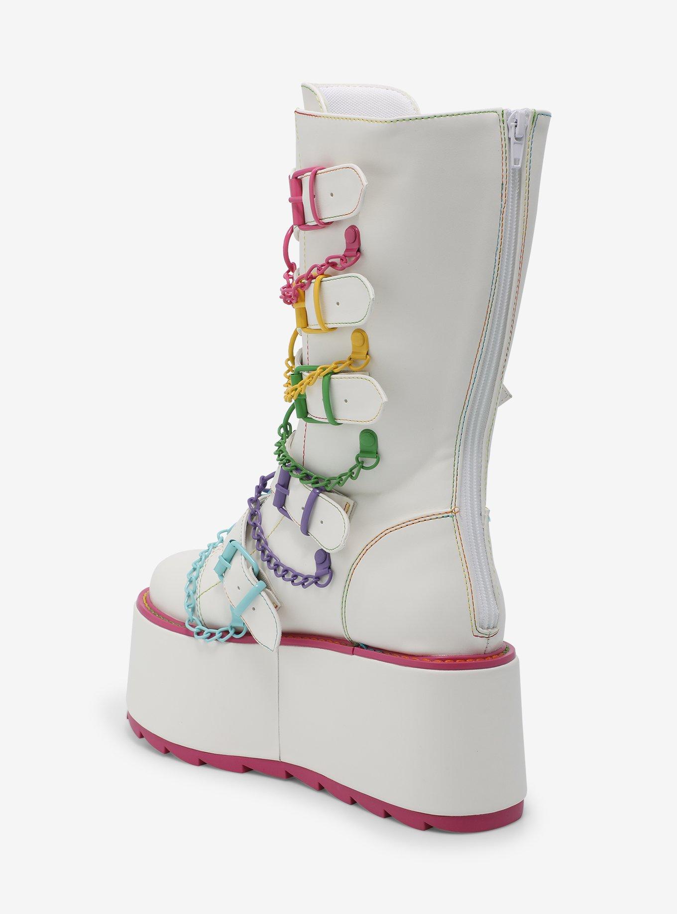 YRU Glitch White & Colorful Chain Platform Boots, MULTI, alternate