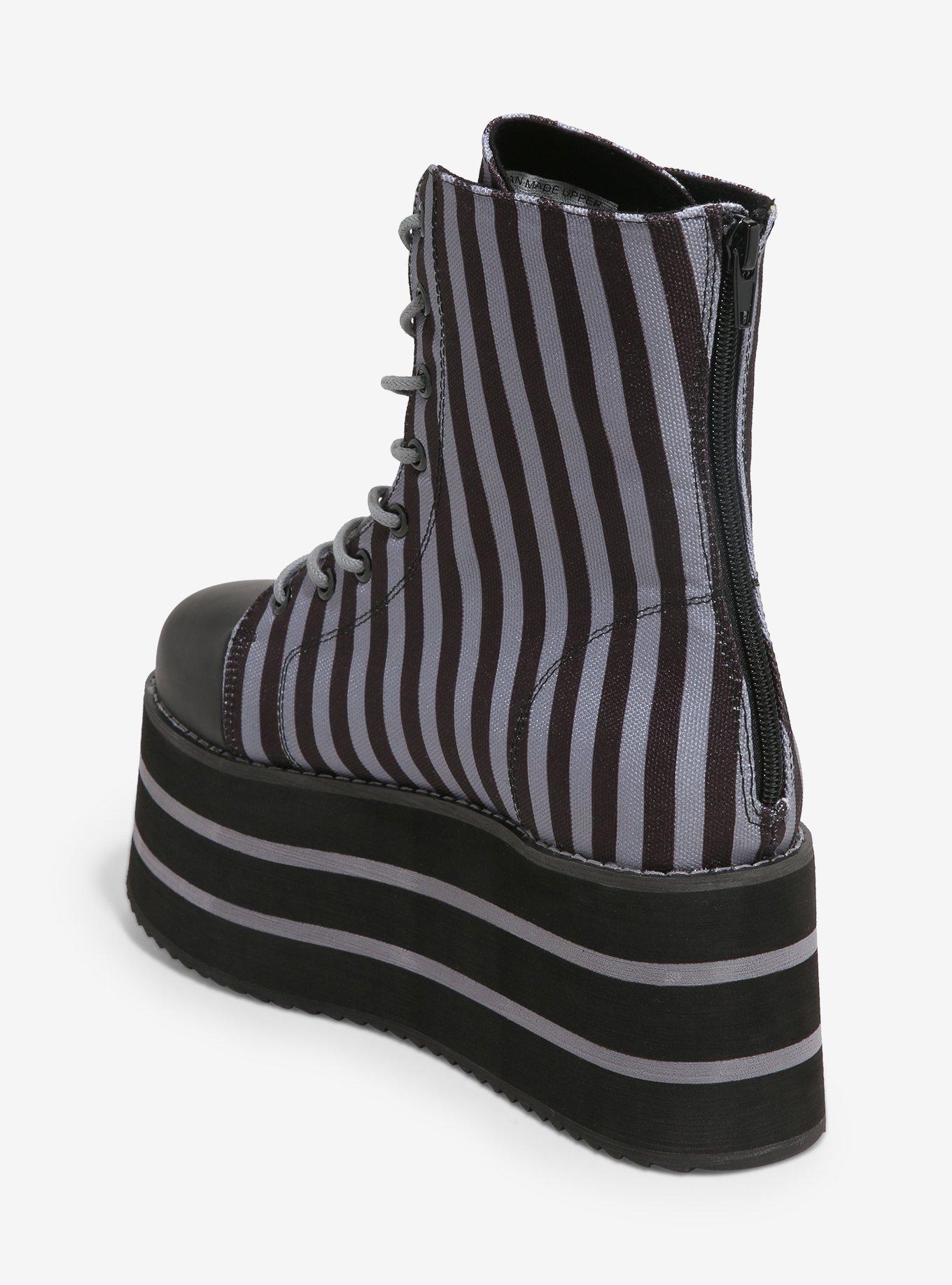 YRU Suspension Black & Grey Stripe Platform Canvas Boots, , hi-res