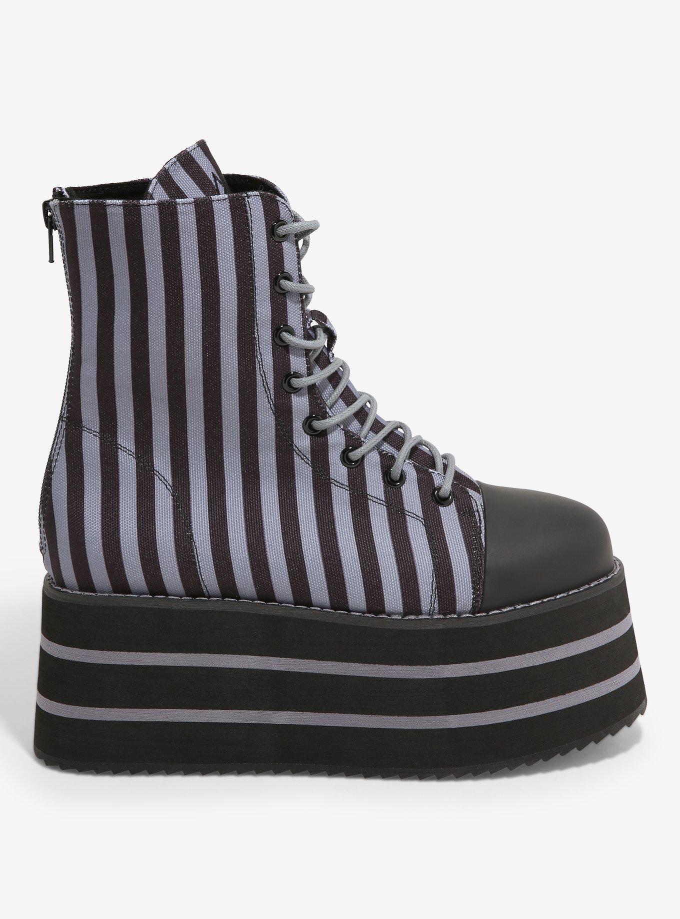 YRU Suspension Black & Grey Stripe Platform Canvas Boots, MULTI, alternate