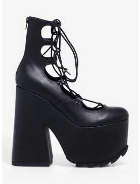 YRU Black Lace-Up Platform Heels, , hi-res