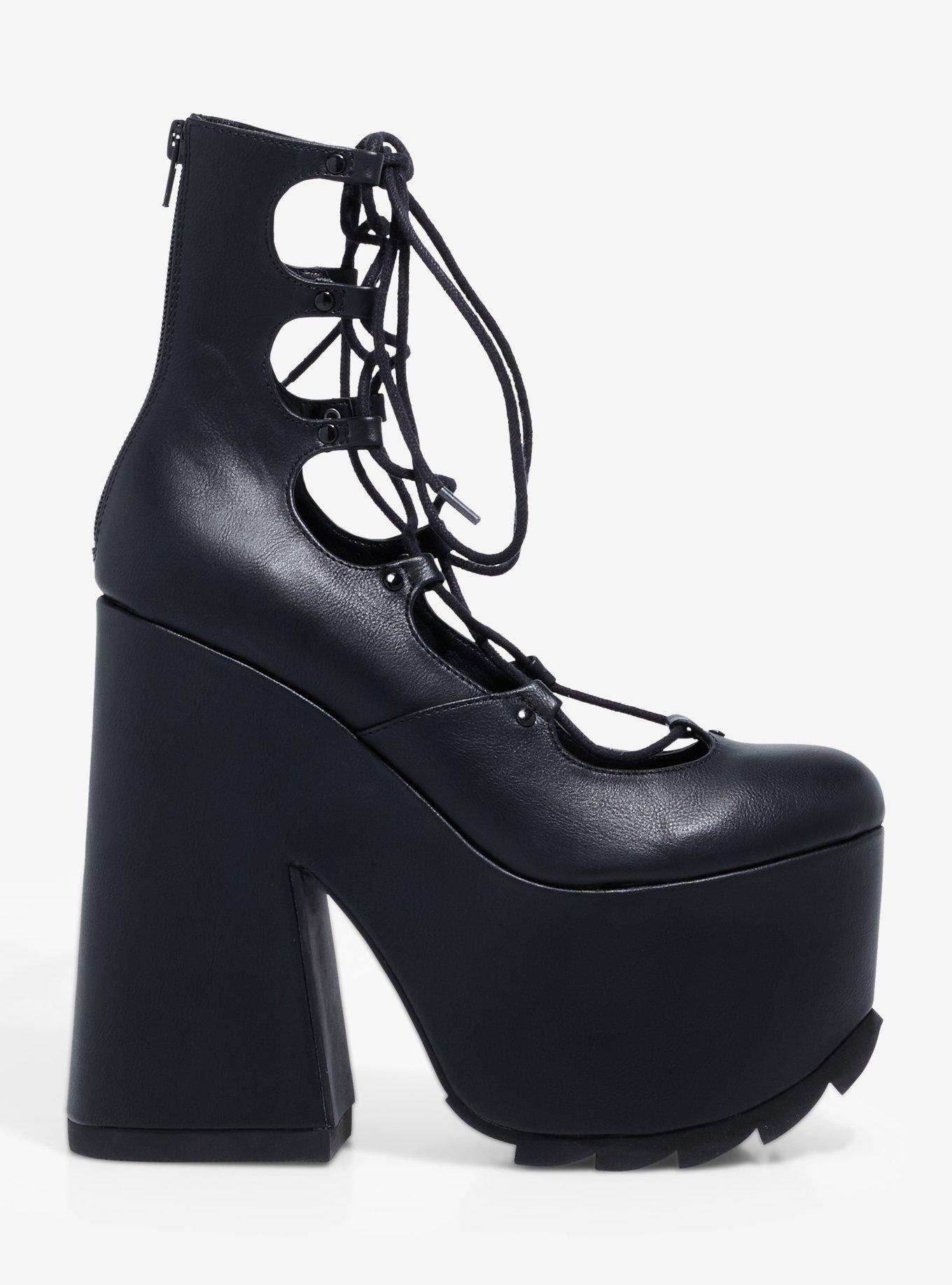 YRU Black Lace-Up Platform Heels, MULTI, alternate