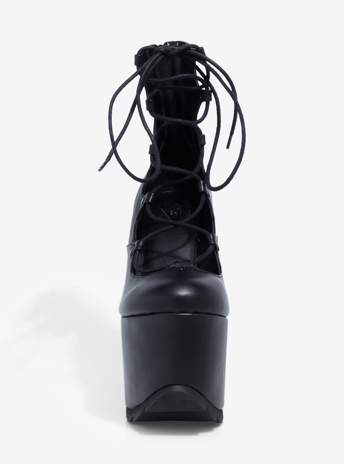 YRU Black Lace-Up Platform Heels, MULTI, alternate