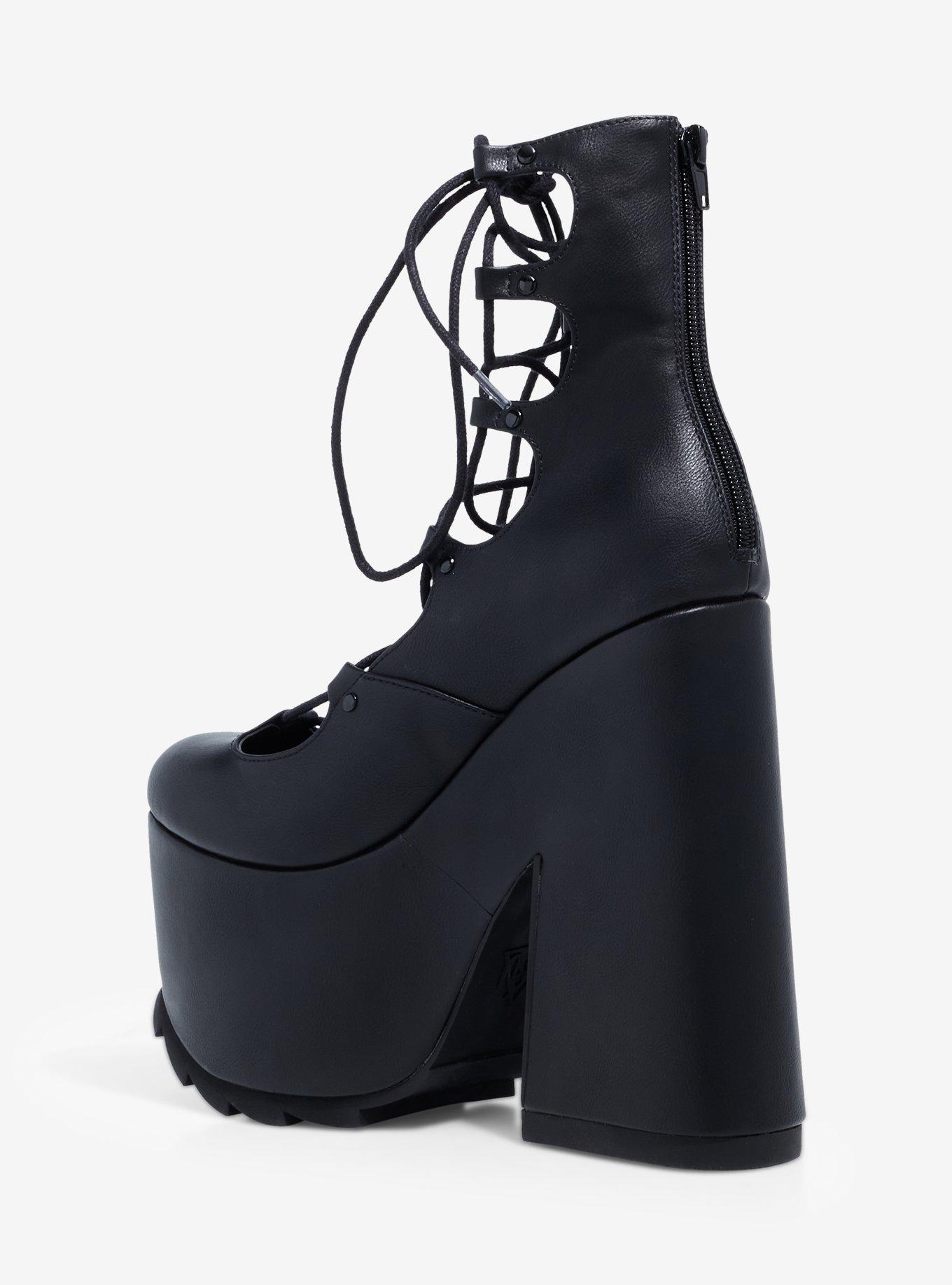 YRU Black Lace-Up Platform Heels, MULTI, alternate