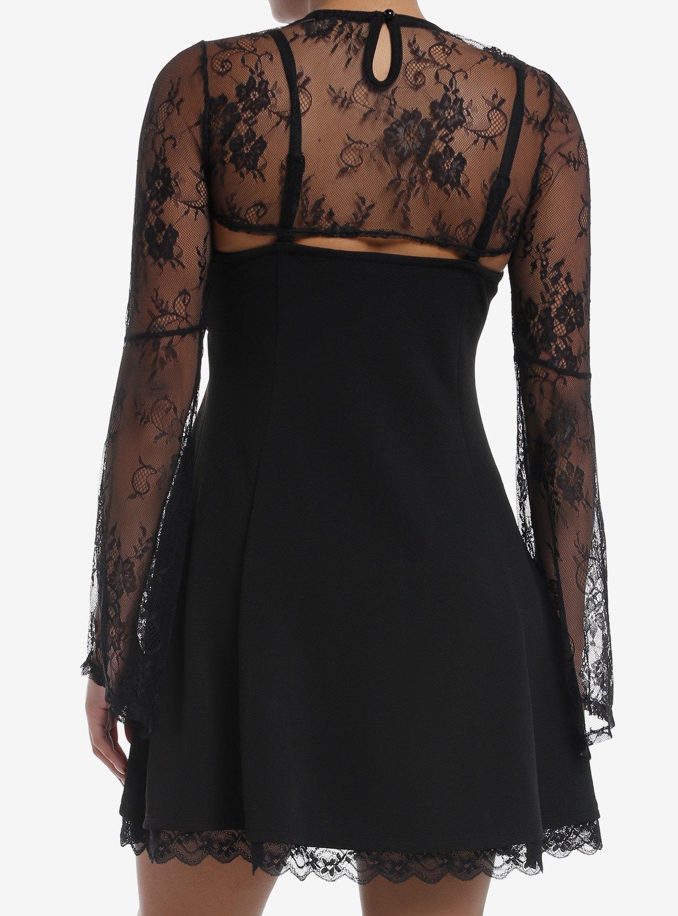 Cosmic Aura Lace Crop Bolero Shrug Twofer Cami Dress, BLACK, alternate