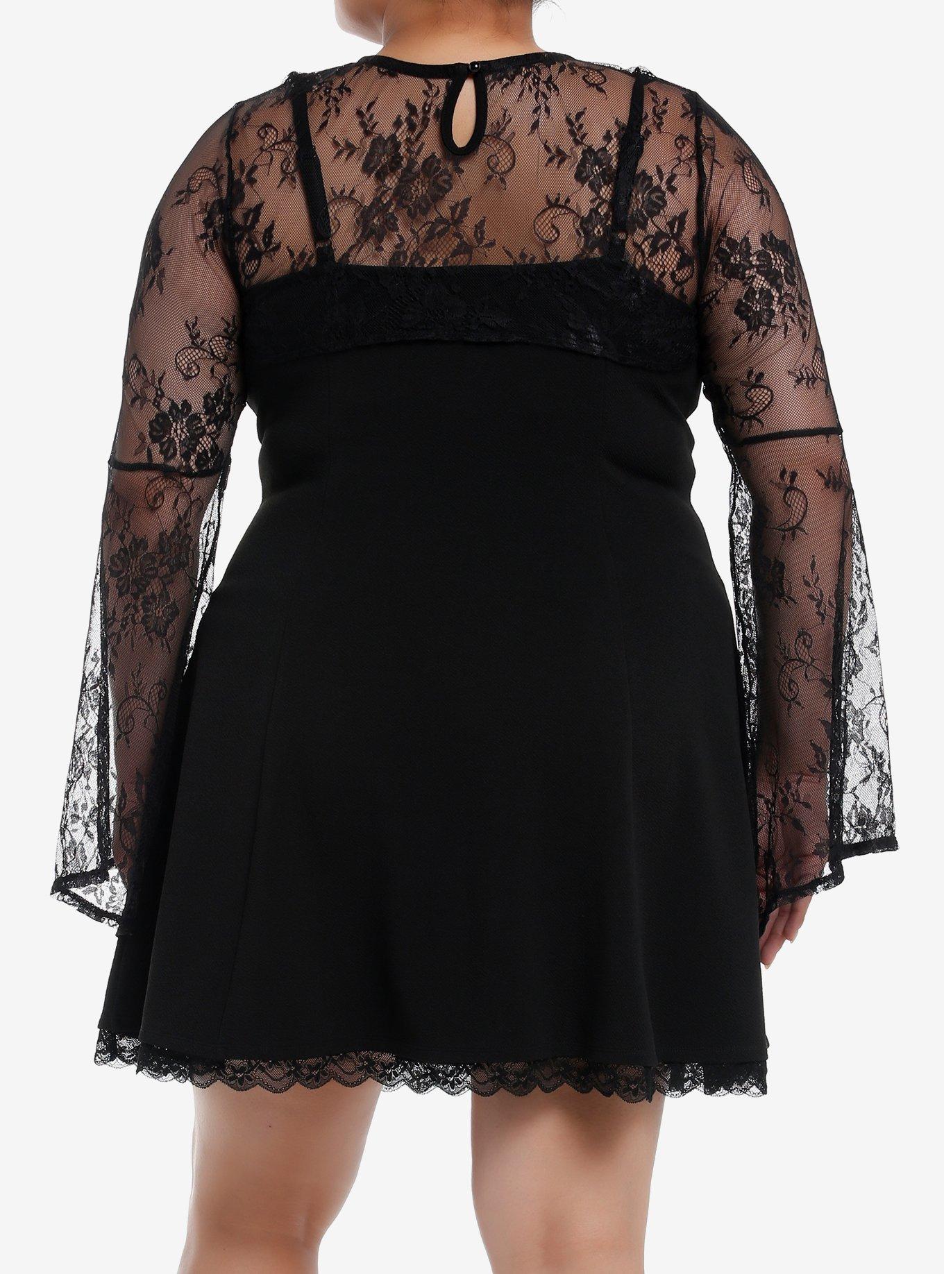 Cosmic Aura Lace Crop Bolero Shrug Twofer Cami Dress Plus Size, BLACK, alternate