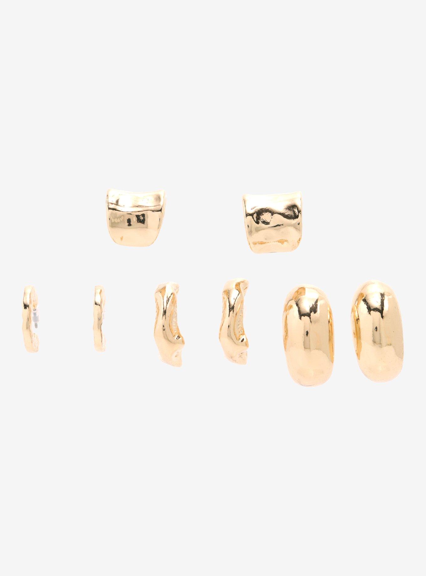 Gold Drippy Chunky Hoop Earring Set, , hi-res