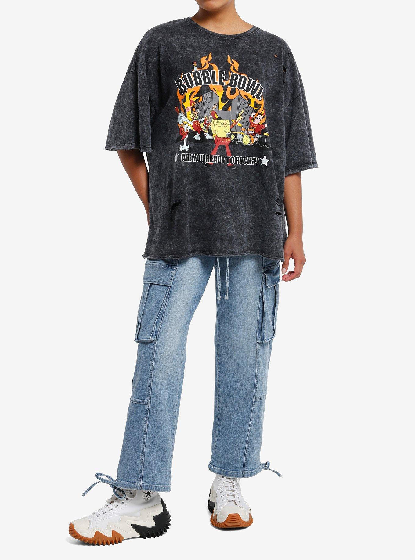 SpongeBob SquarePants Bubble Bowl Dark Wash Girls Oversized T-Shirt, MULTI, alternate