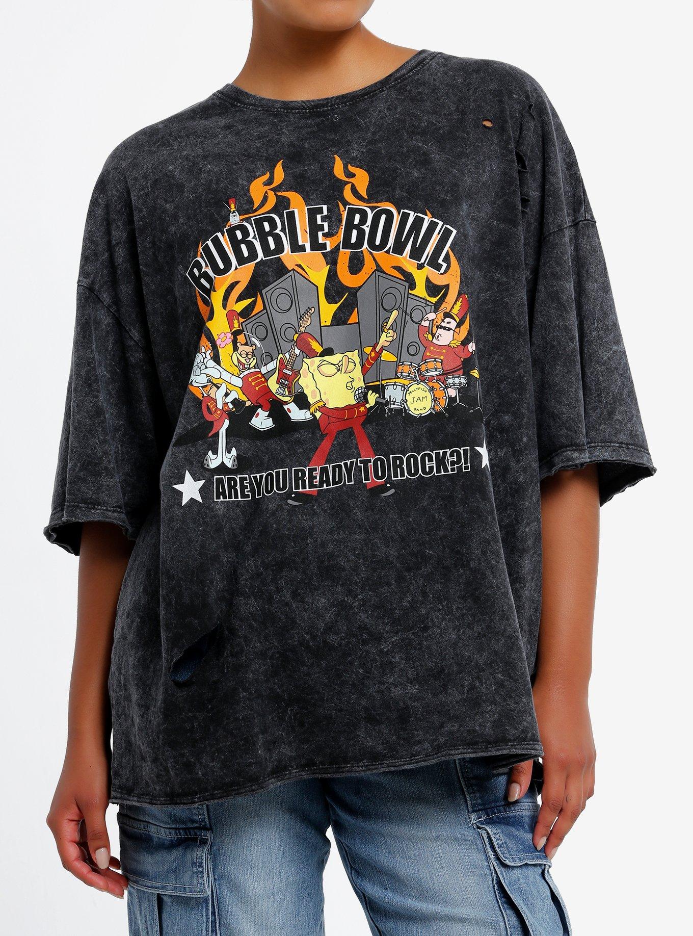 SpongeBob SquarePants Bubble Bowl Dark Wash Girls Oversized T-Shirt