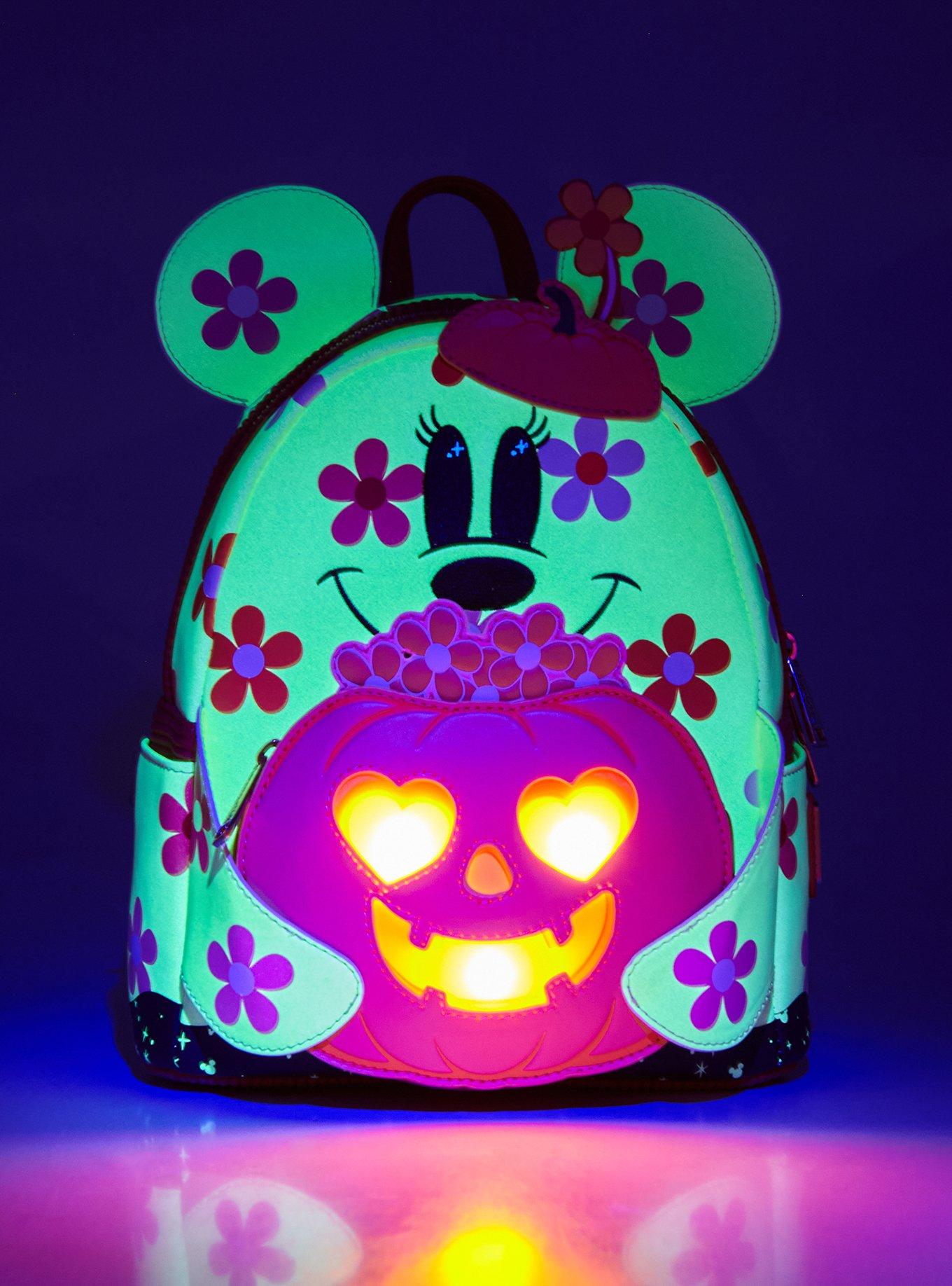 Loungefly Disney Minnie Mouse Floral Pumpkin Glow-in-the-Dark Light-Up Mini Backpack, , alternate