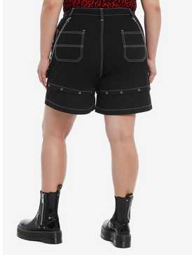 Black Double Chain Girls Carpenter Shorts Plus Size, , hi-res