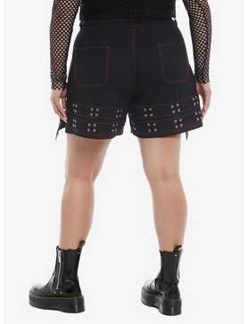 Social Collision® Red Contrast Stitch Grommet Belt Carpenter Shorts Plus Size, , hi-res