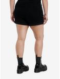 Black Punk Patches Side Chain Shorts Plus Size, BLACK, alternate