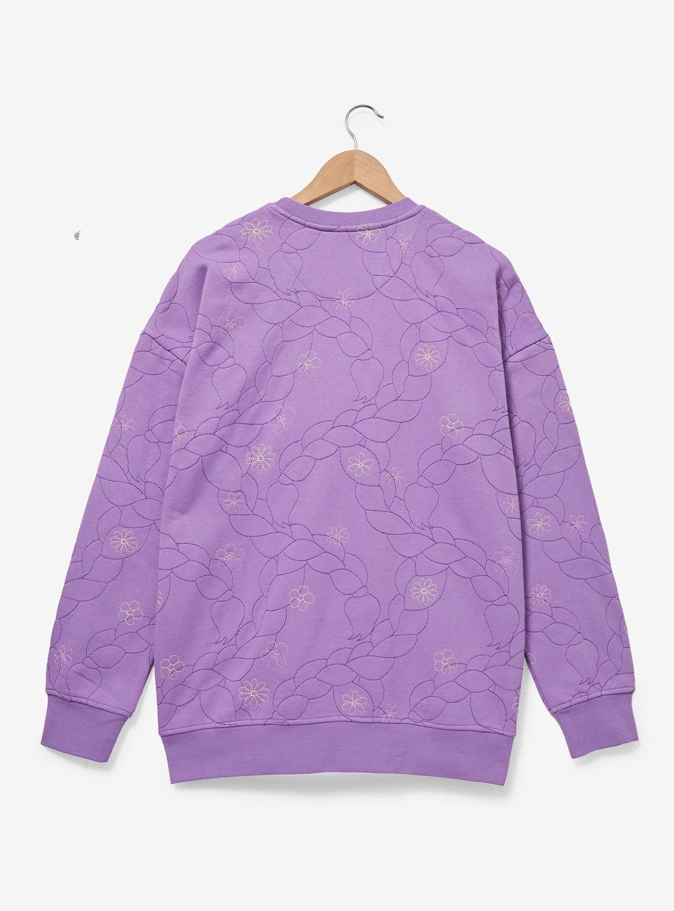 Disney Tangled Rapunzel Embroidered Floral Braid Crewneck - BoxLunch Exclusive, LAVENDER, alternate