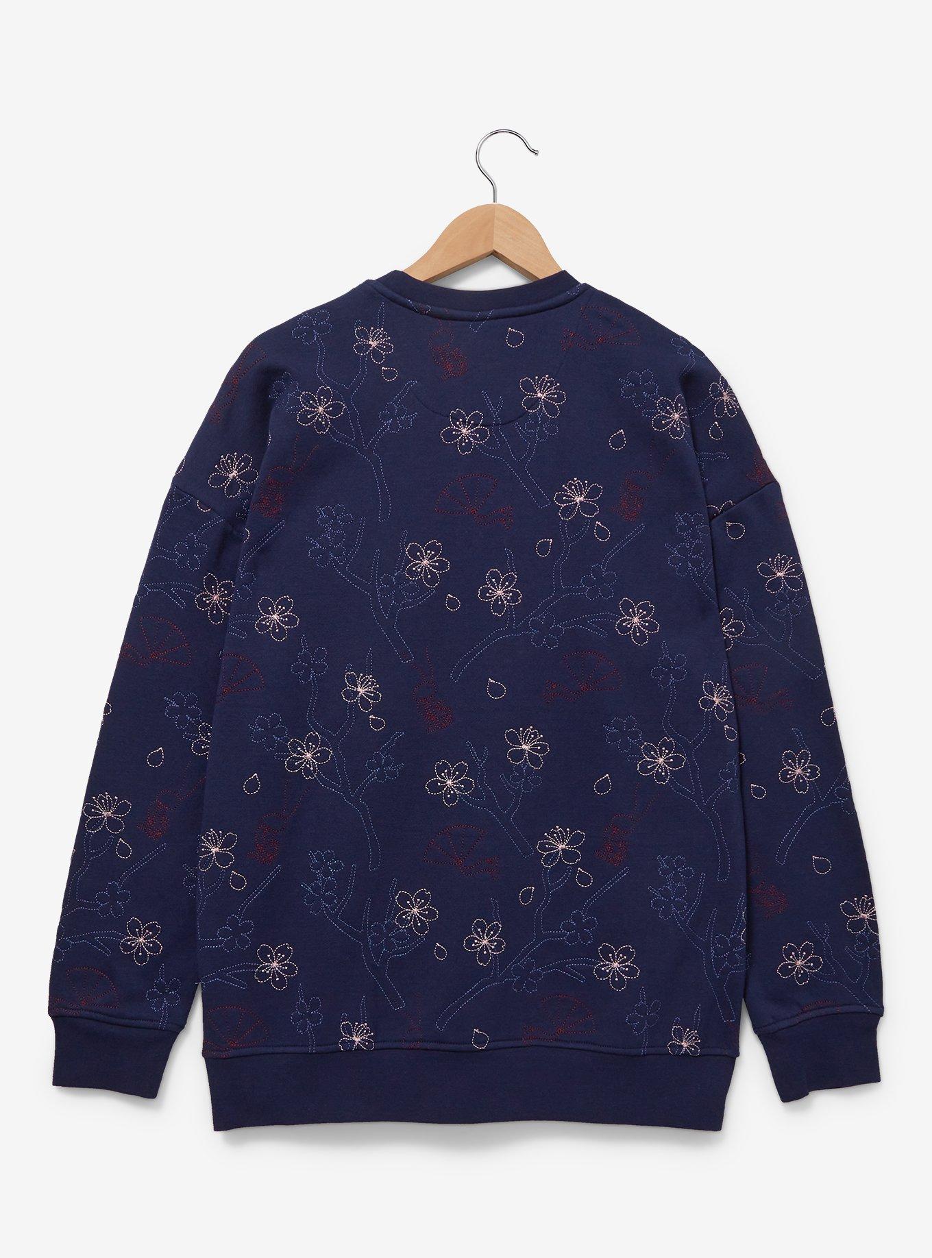 Disney Mulan Topographic Cherry Blossom Crewneck &mdash; BoxLunch Exclusive, NAVY, alternate