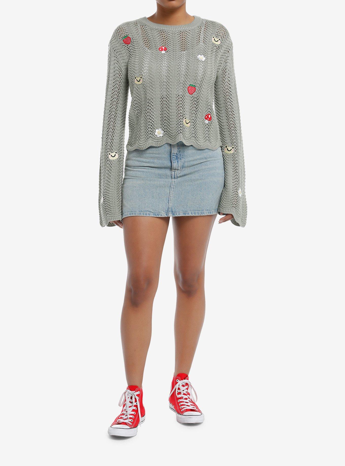 Thorn & Fable Mushroom Frog Daisy Girls Knit Sweater, , hi-res