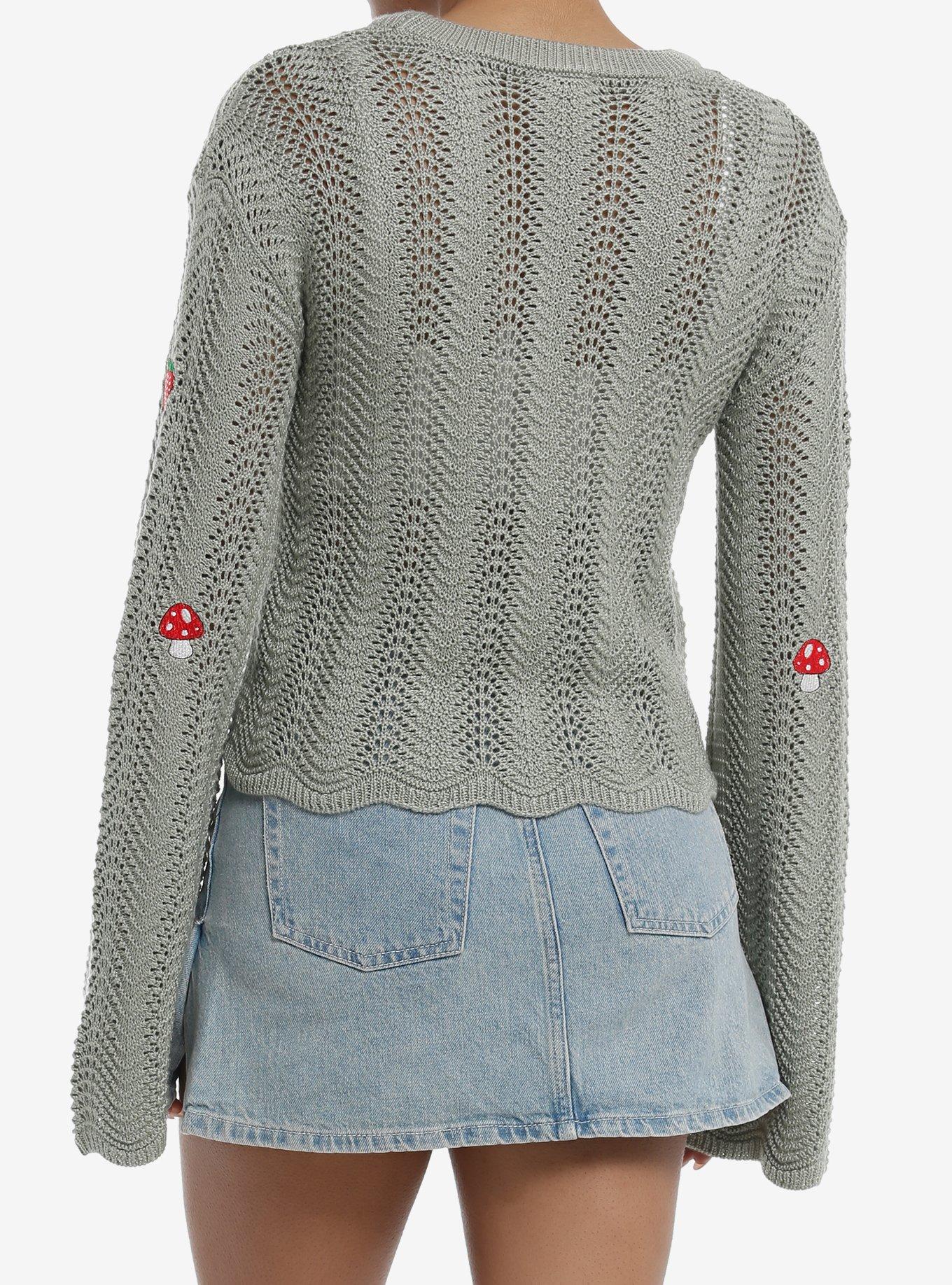 Thorn & Fable Mushroom Frog Daisy Girls Knit Sweater, SAGE, alternate