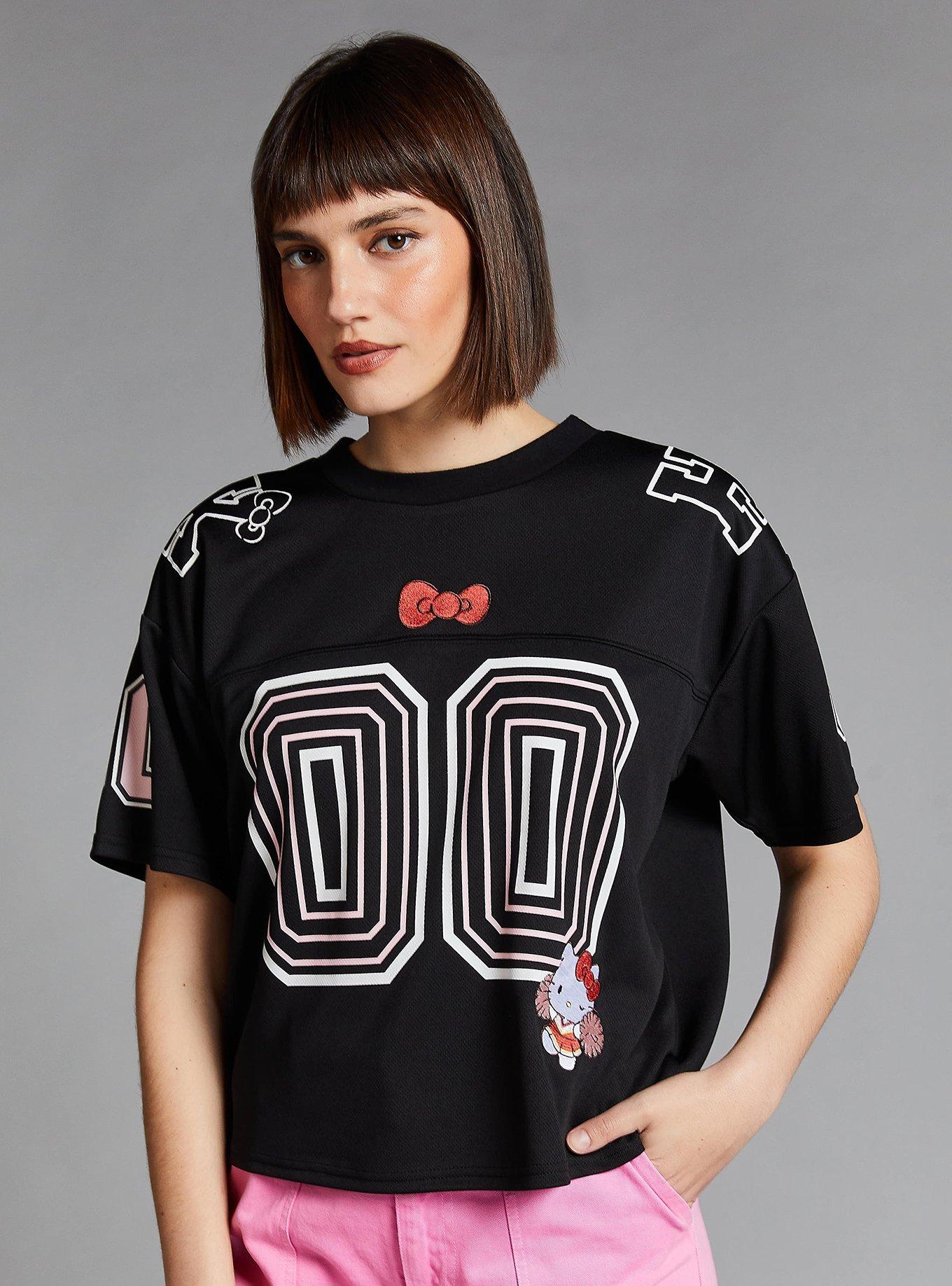 Sanrio Hello Kitty Sports Women's Cropped Football Jersey — BoxLunch Exclusive, BLACK, alternate