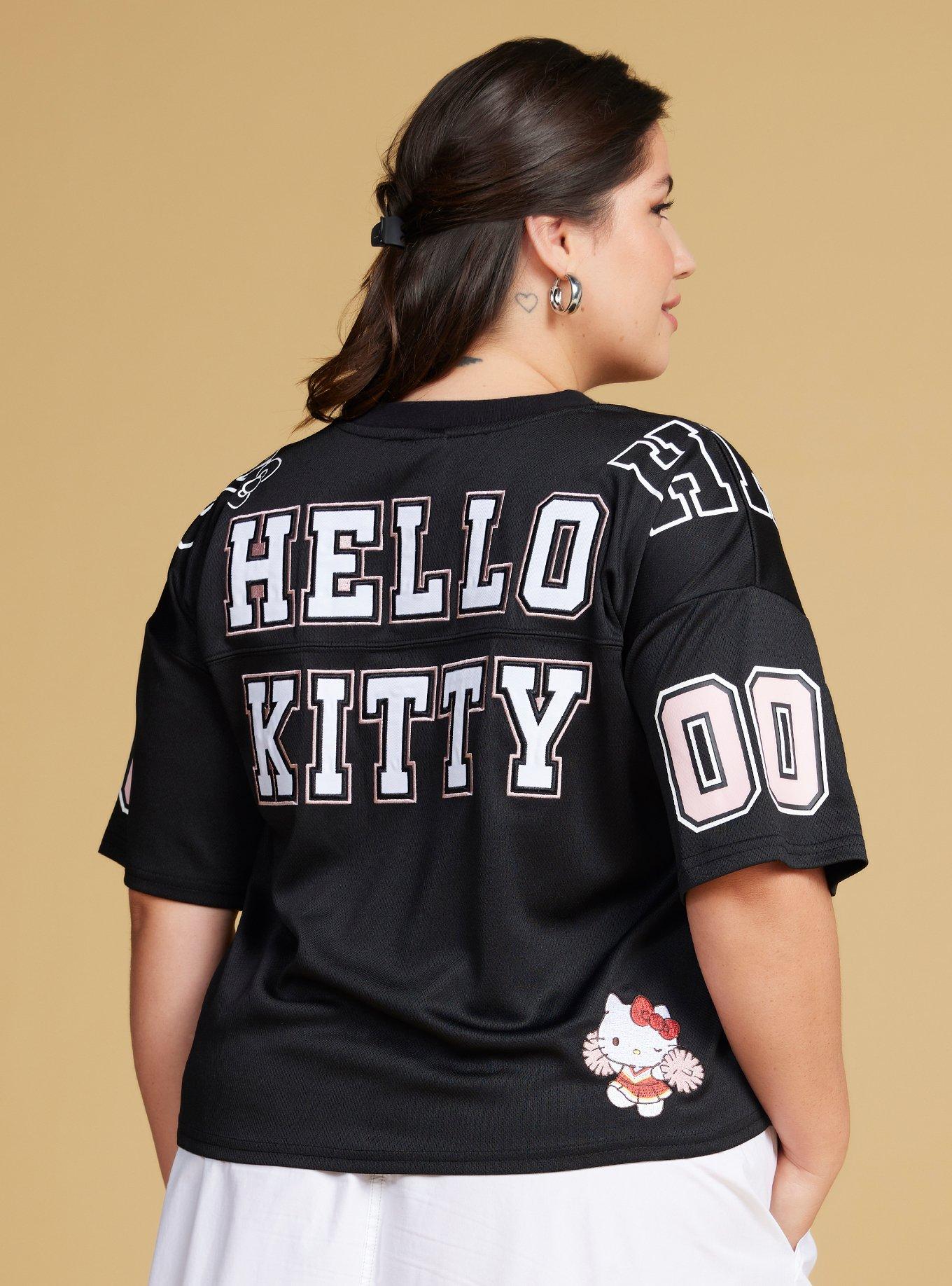 Sanrio Hello Kitty Sports Women's Plus Size Cropped Football Jersey &mdash; BoxLunch Exclusive, BLACK, alternate