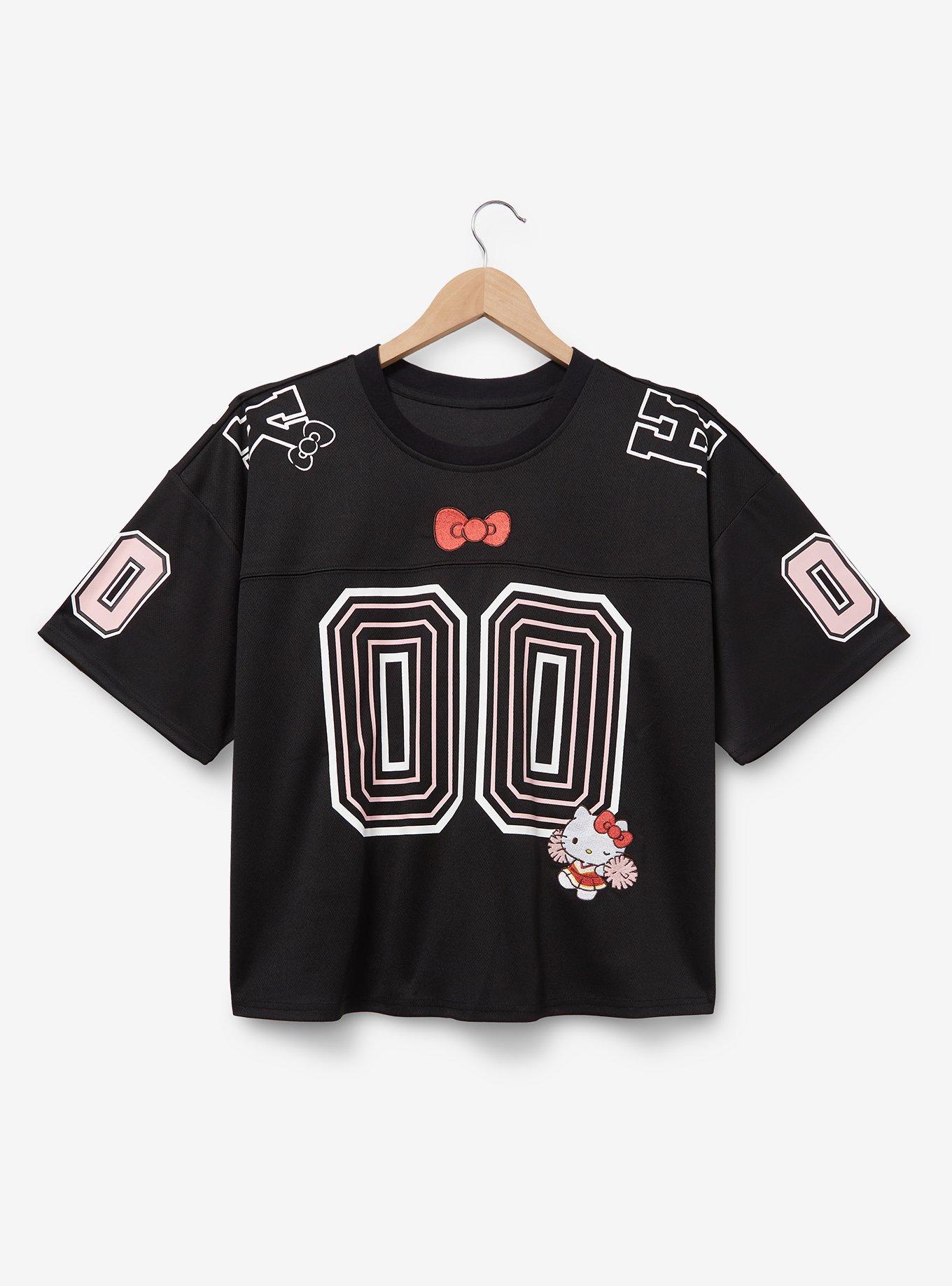 Sanrio Hello Kitty Sports Women's Plus Size Cropped Football Jersey &mdash; BoxLunch Exclusive, BLACK, alternate