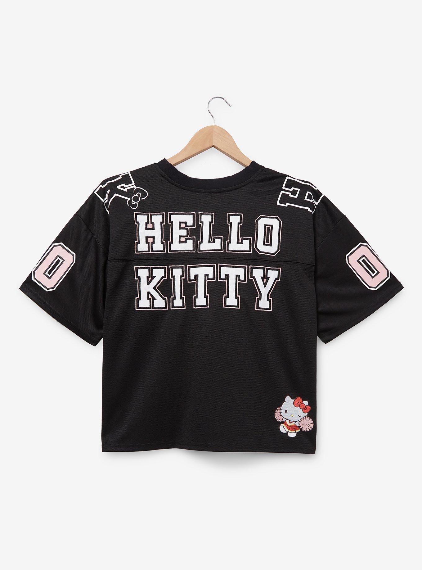 Sanrio Hello Kitty Sports Women's Plus Size Cropped Football Jersey &mdash; BoxLunch Exclusive, BLACK, alternate