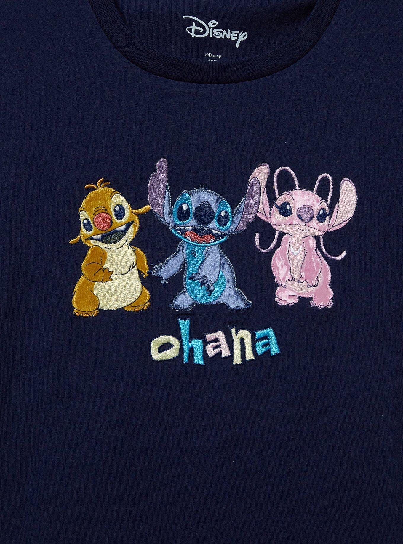 Disney Lilo & Stitch Reuben, Angel, and Stitch Ohana Embroidered Women's T-Shirt &mdash; BoxLunch Exclusive, NAVY, alternate