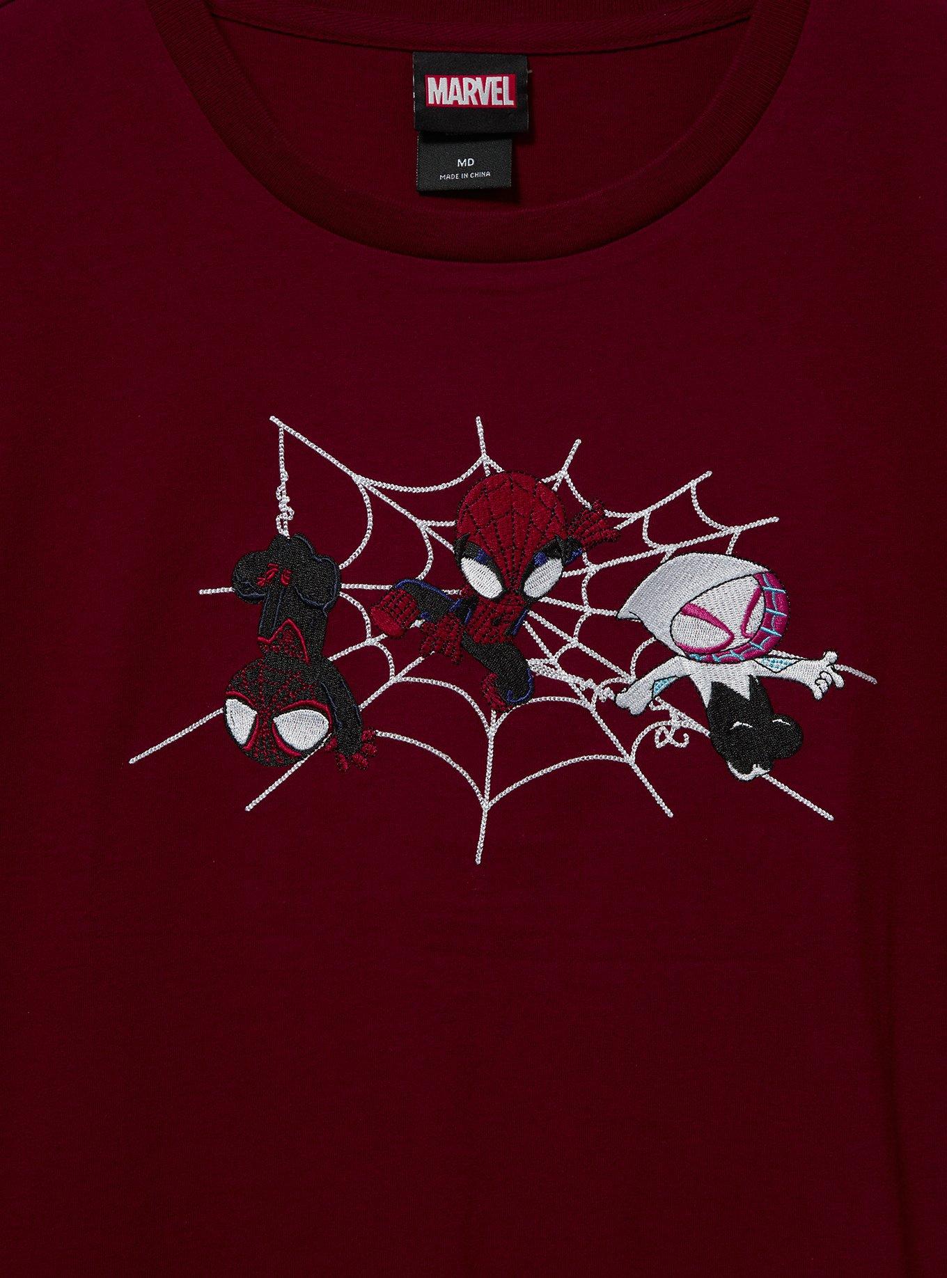 Marvel Spider-Man Embroidered Women's T-Shirt — BoxLunch Exclusive, MAROON, alternate