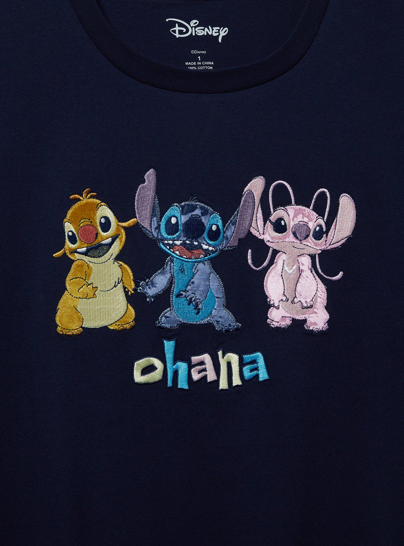 Disney Lilo & Stitch Reuben, Angel, and Stitch Ohana Embroidered Women's Plus Size T-Shirt &mdash; BoxLunch Exclusive, NAVY, alternate