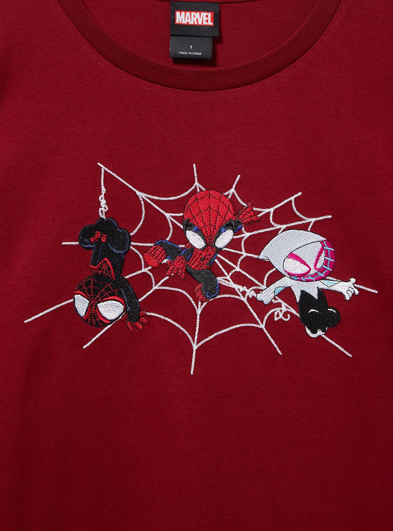 Marvel Spider-Man Embroidered Women's Plus Size T-Shirt — BoxLunch Exclusive, MAROON, alternate