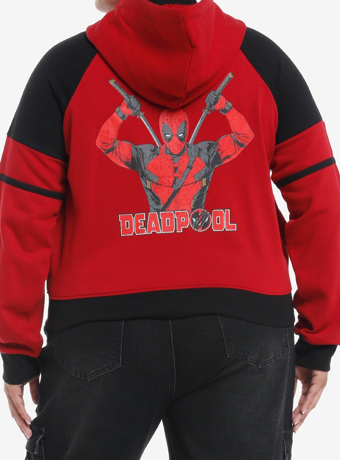 Her Universe Marvel Deadpool & Wolverine Deadpool Color-Block Crop Hoodie Plus Size, RED  BLACK, alternate