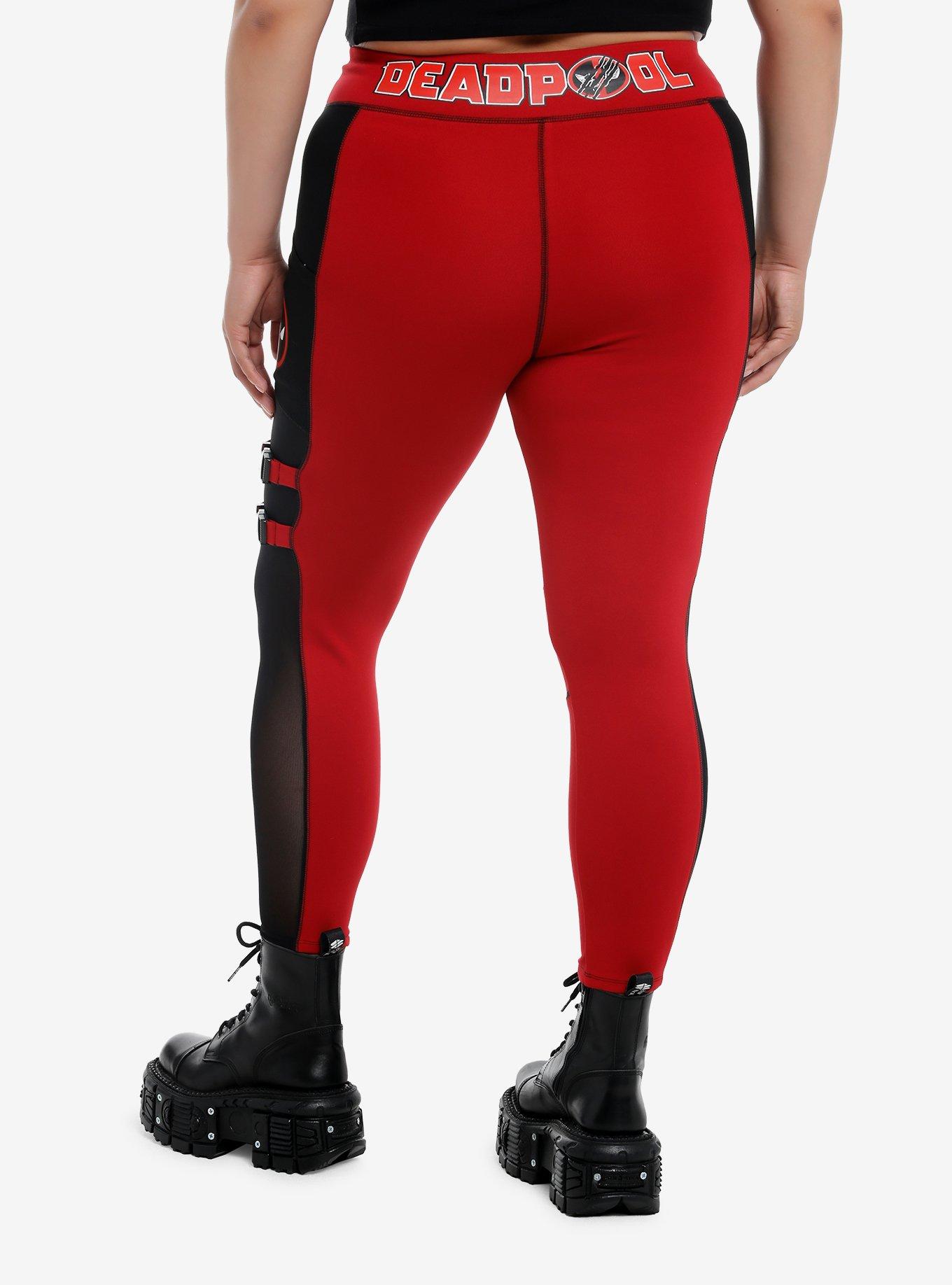 Her Universe Marvel Deadpool & Wolverine Deadpool Mesh Color-Block Leggings Plus Size, RED  BLACK, alternate