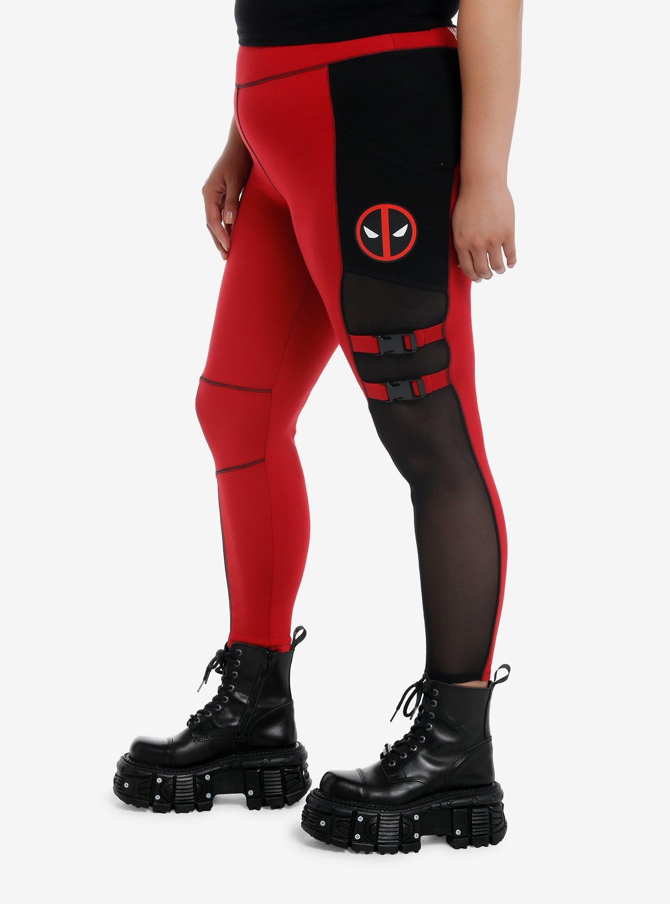 Her Universe Marvel Deadpool & Wolverine Deadpool Mesh Color-Block Leggings Plus Size, RED  BLACK, alternate